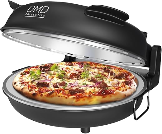 12'' Electric Pizza Oven with Stone Base, Glass Window & 2 Pizza Paddles | Countertop Pizza Maker, Thermostat Control, 15min Timer, Portable Tabletop Oven 1200W