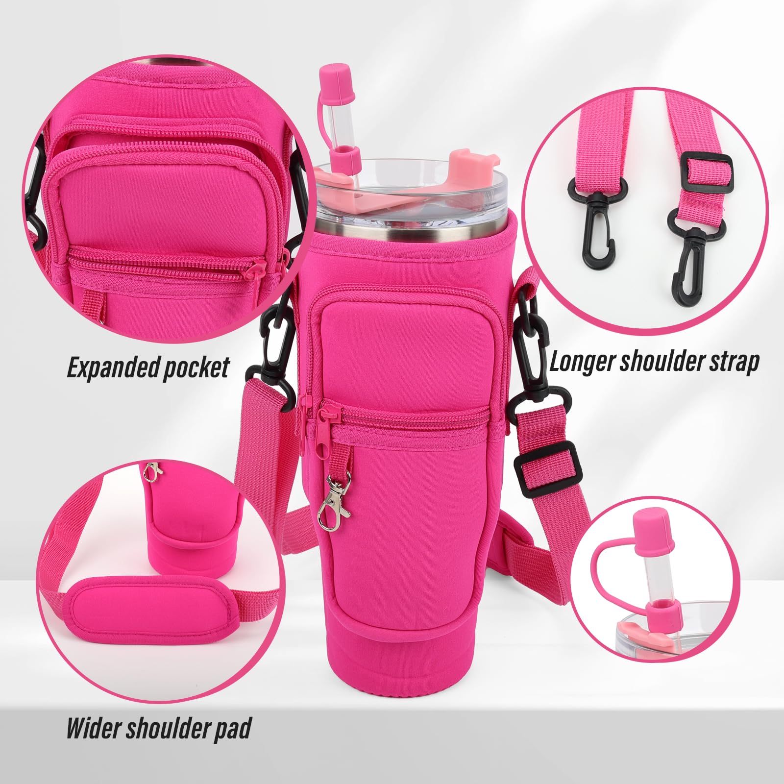 Sahunfri Bottle Bag for Stanley Cup 40oz, Water Bottle Holder fits Stanley Cup with Silicone Straw Cover, Adjustable Strap - Image 3