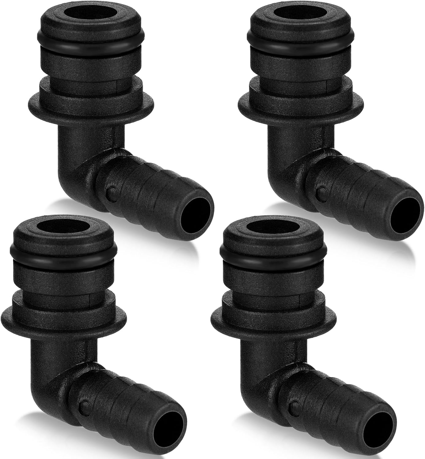 Tallew 4 Pcs Quad Port Fittings 3/8" Pump Fittings Sprayer Parts Garden Hose 90 Quad Port Hose Connector Barb Parts for Gardens Lawns Water System Pump, 3/4" Od