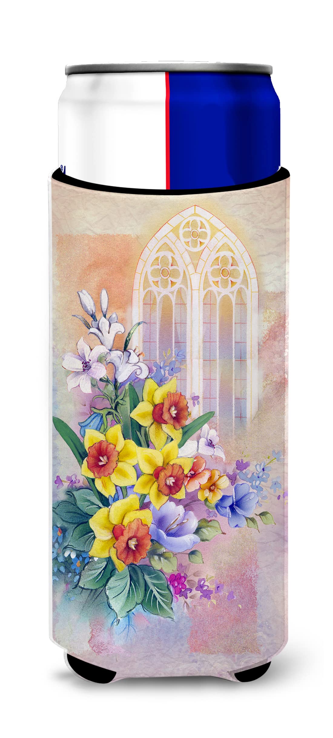 Church Window & Daffodils Michelob Ultra Hugger for Slim Cans, Multicolor