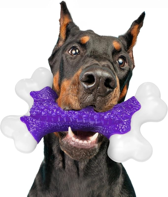 Brinquedo para Mastigar para Cães Kseroo em Nylon Resistente com Sabor de Bacon, Osso Roxo, 26,16 cm