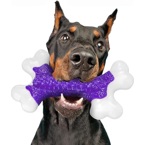 Kseroo Indestructible Dog Toys for Aggressive Chewers: Bacon Flavored Hard Nylon Bone Chew Toys, Tough Dog Chew Toys for Large Dogs, Dog Toys to Keep Them Busy for Medium Large Breed, Purple