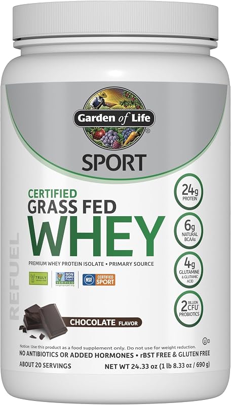 Garden of Life SPORT Whey Protein Powder Chocolate, Premium Grass Fed Whey Isolate plus Probiotics for Immune System Health, 24g Protein, Non GMO, Gluten Free, Cold Processed - 20 Servings (Pack of 6)