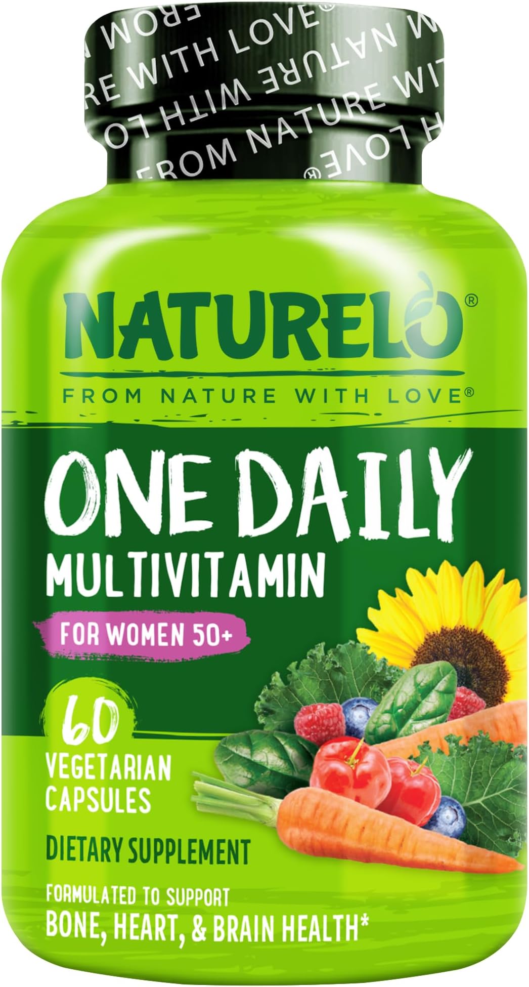 NATURELO One Daily Multivitamin for Women 50+ (Iron Free) - Menopause Support for Women Over 50 - Whole Food Supplement - Non-GMO - No Soy - 60 Capsules - 2 Month Supply
