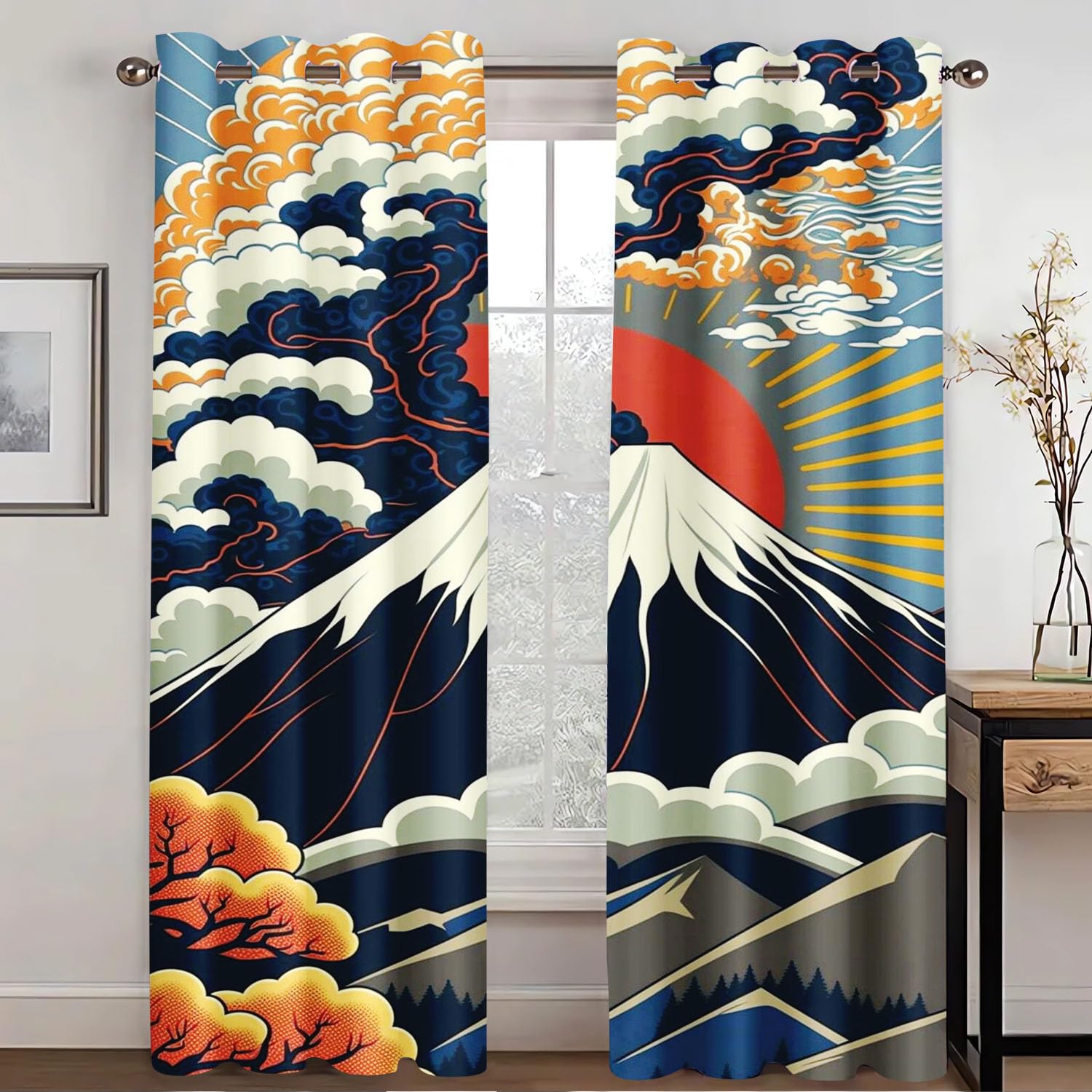 Shroudex Girls 1 Japanese Ukiyoe Blackout Curtain With Eyelets, Hokusai Wave Koi Window Curtain For Children's Room, Bedroom, 2 Panels (.280 X 245 Cm (2 X 40 X 245 Cm)