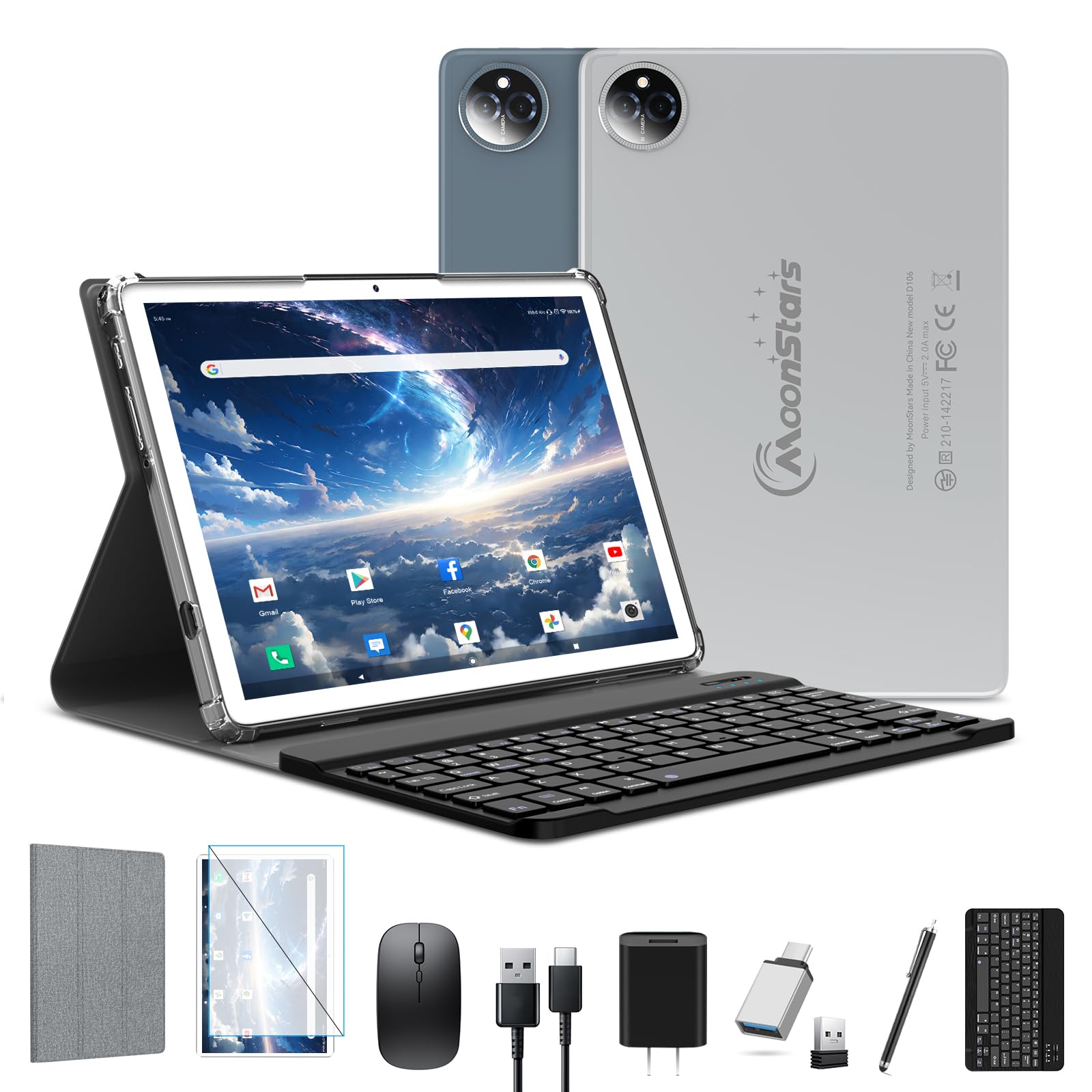 Tableta Android 14 de 10,1 pulgadas, 2025 últimas tabletas Octa-Core, 128 GB de ROM + 14 (8 + 6) GB de RAM / 512 GB expandible, tableta celular dual 4G con teclado, cámara de 13MP + 8MP, batería Bluetooth 5.0 / 5G WiFi / GPS / 8000mAh