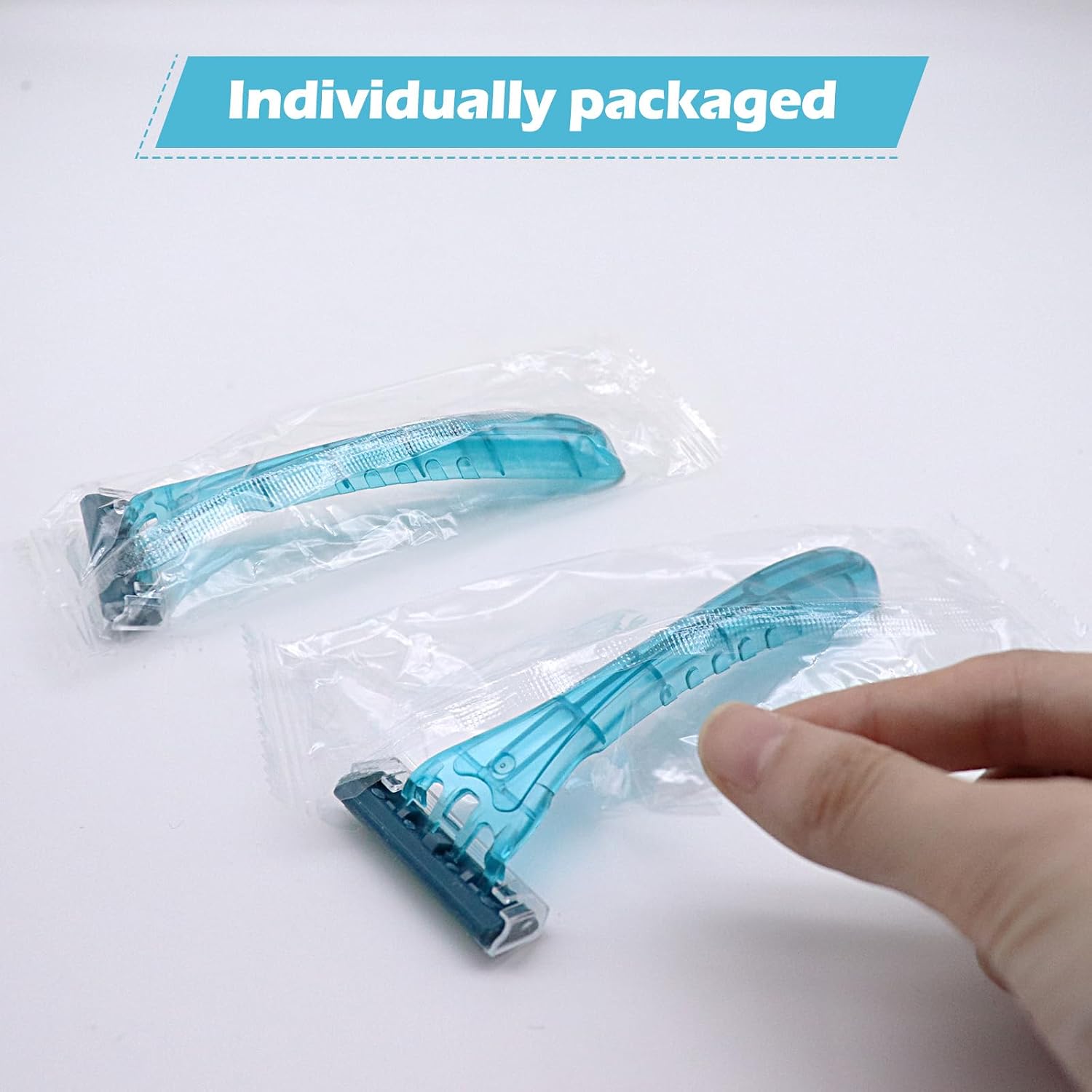 Twin Blade Disposable Razors,Stainless Steel Blade Individually Wrapped Razors Bulk,Manual Razors with Clear Safety Cap for Bath,Hotel,Tattoo,Travel,Homeless,Women,Men,Unisex (1100 Pack,Random Colors)