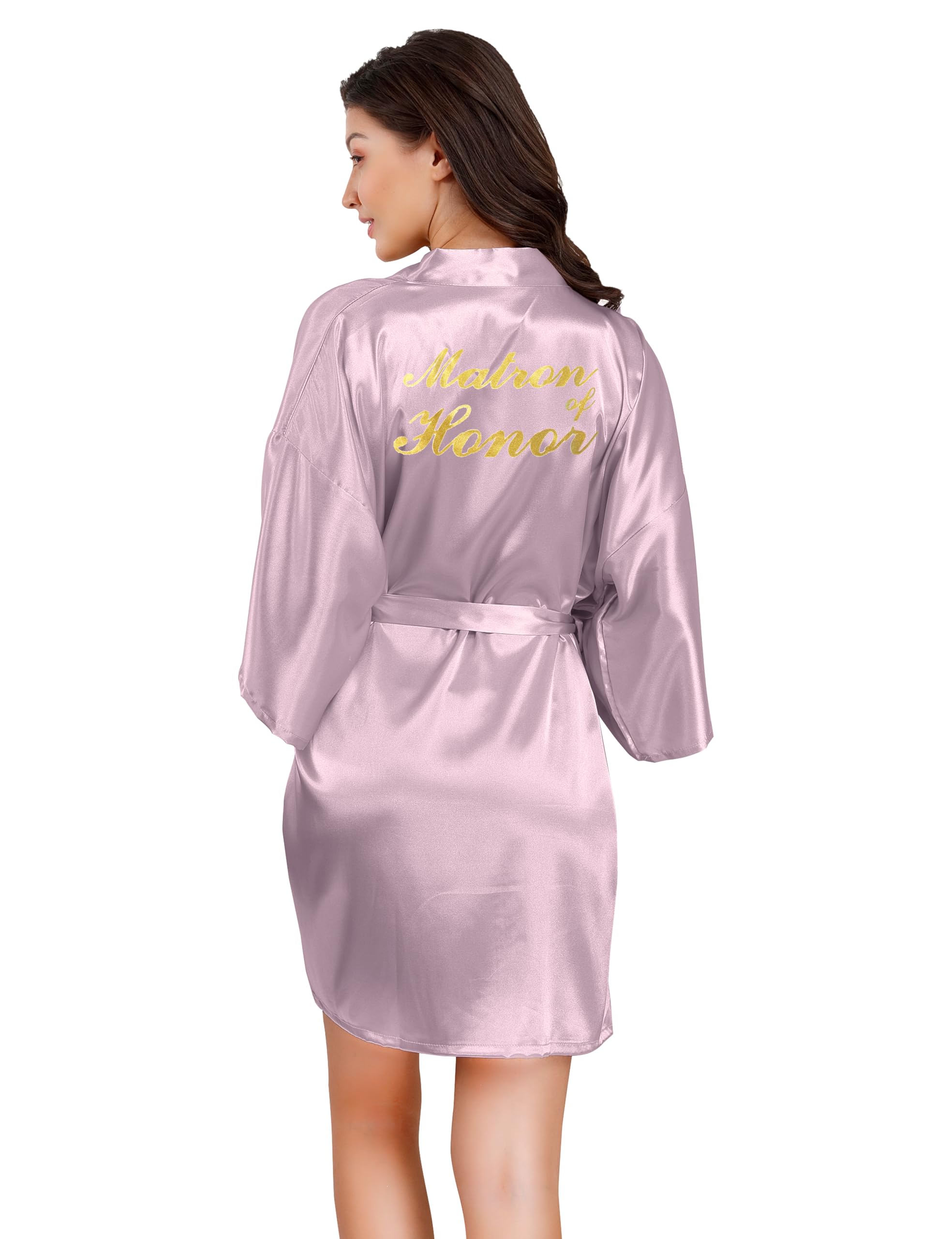 EPLAZA Bride Bridesmaid Robes for Wedding Bridal Party Women Short Solid Color Silky Satin Robe Kimono with Gold