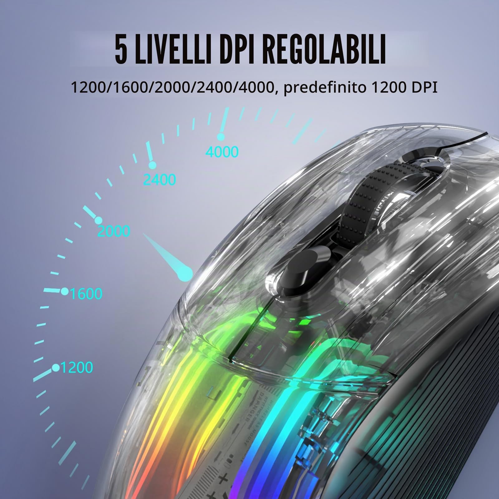 ATTACK SHARK X2 Pro Mouse Gaming Wireless con Station di Carica, Guscio Trasparente, Mouse Bluetooth RGB Ricaricabile Silenzioso a Tre modalità(BT5.0/2.4G/Tipo C) PixArt 3212, 4000 DPI, PC/MAC, Nero