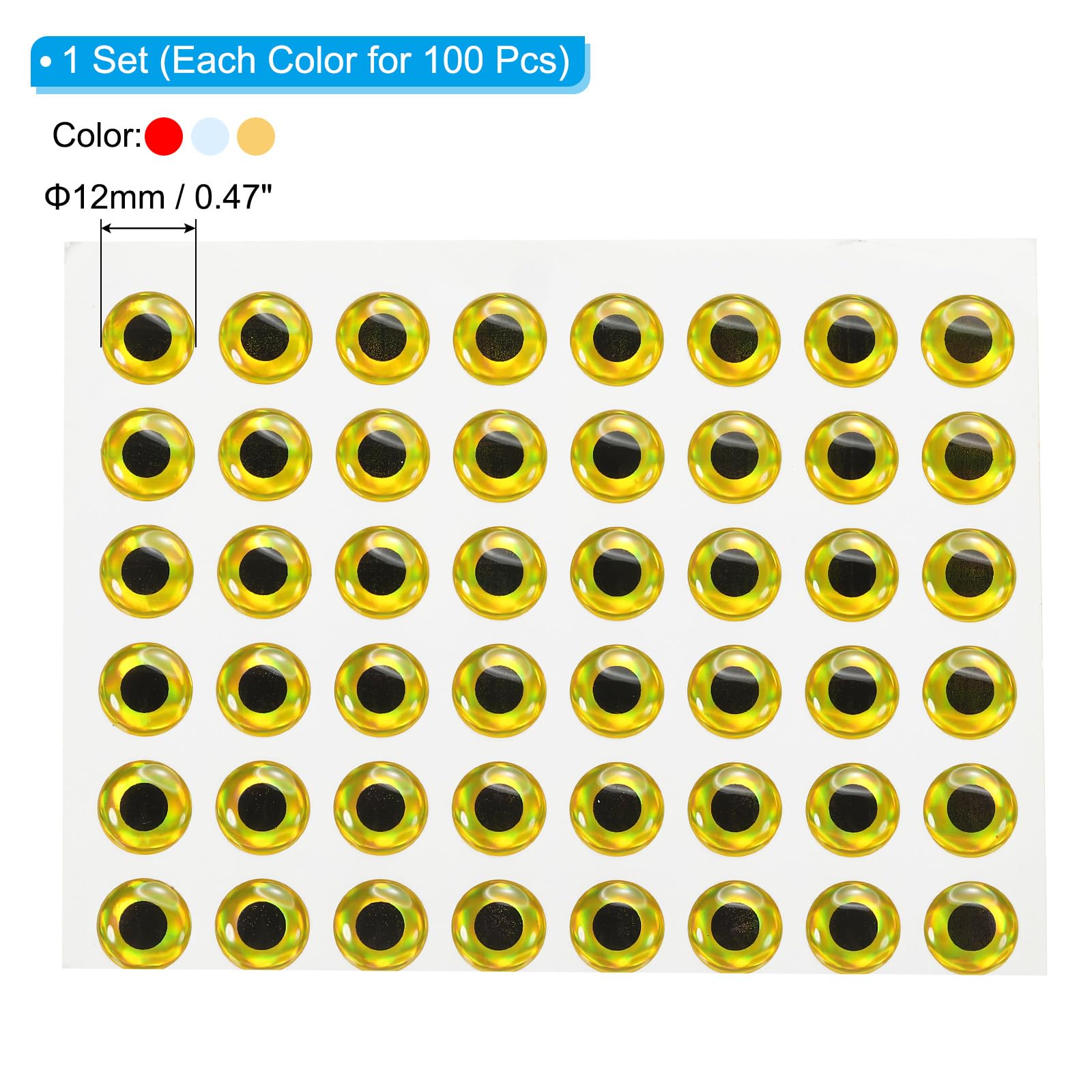 PATIKIL 300Pcs 12mm Fishing Lure Eyes Fly Tying Crafts for Fishing Baits DIY 3 Colors, Multicolored - Image 2