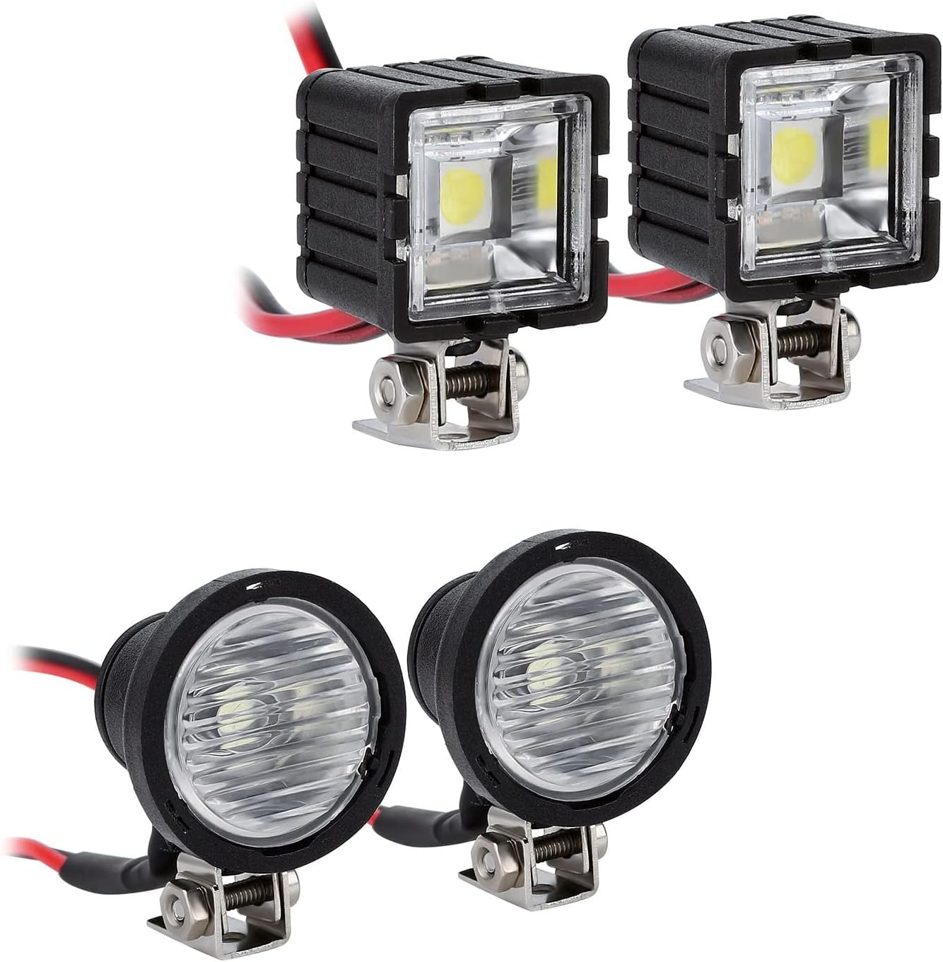 INJORA RC Headlights RC Car LED Lights RC Spotlight for 1:10 RC Crawler Axial TRX4 TRX6 SCX10 90046 Wraith RR10 MST Redcat (Square&Round)