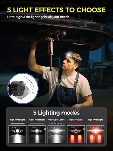 Miniatura 10 de Smiling Shark Paquete de 2 faros, luz blanca y roja superbrillante, mini compacta y portátil con sensor de movimiento Waterpfoof para adultos y