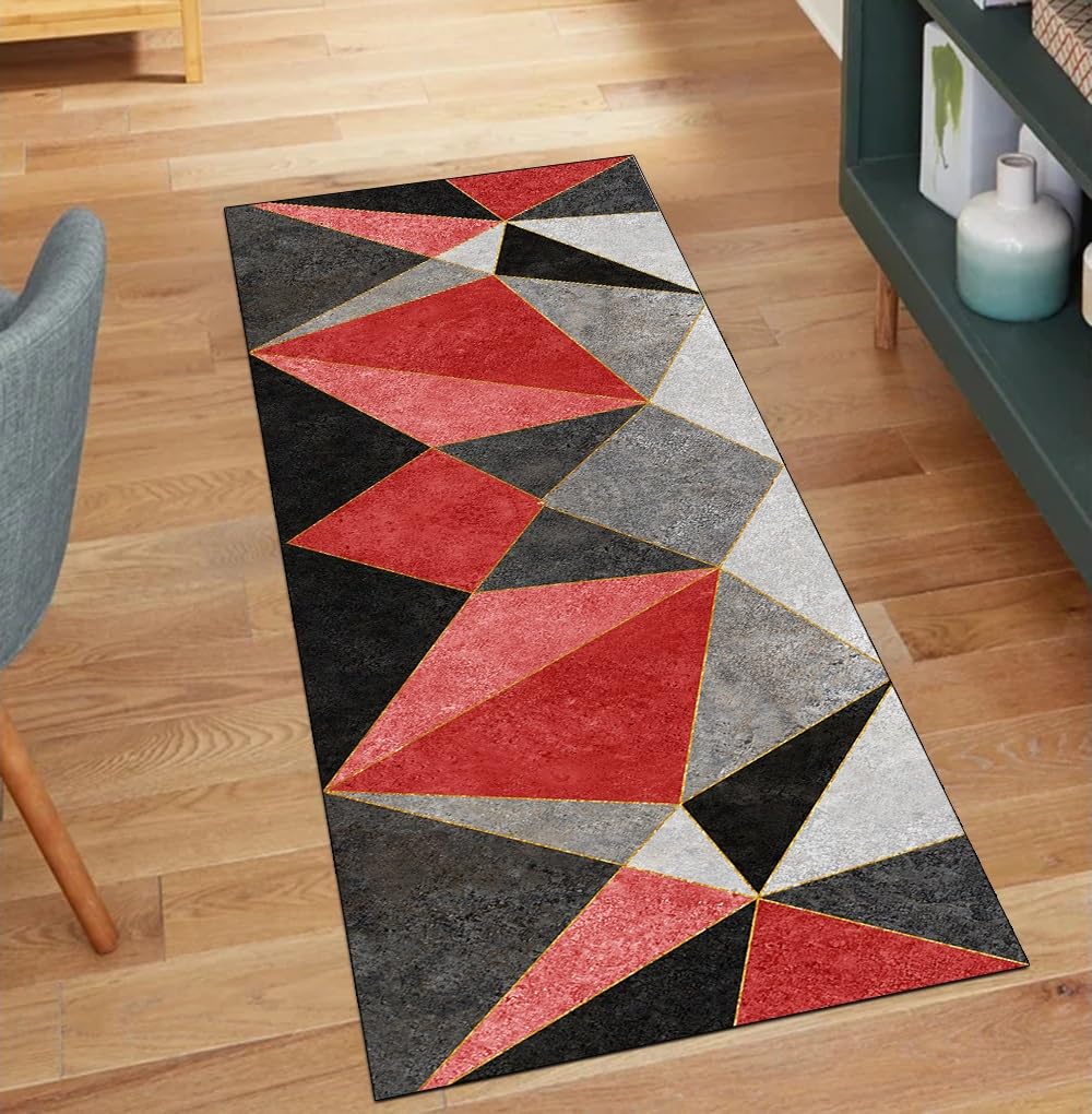 Tapis lavable pour couloir rouge antidérapant patchwork 70 x 700 cm