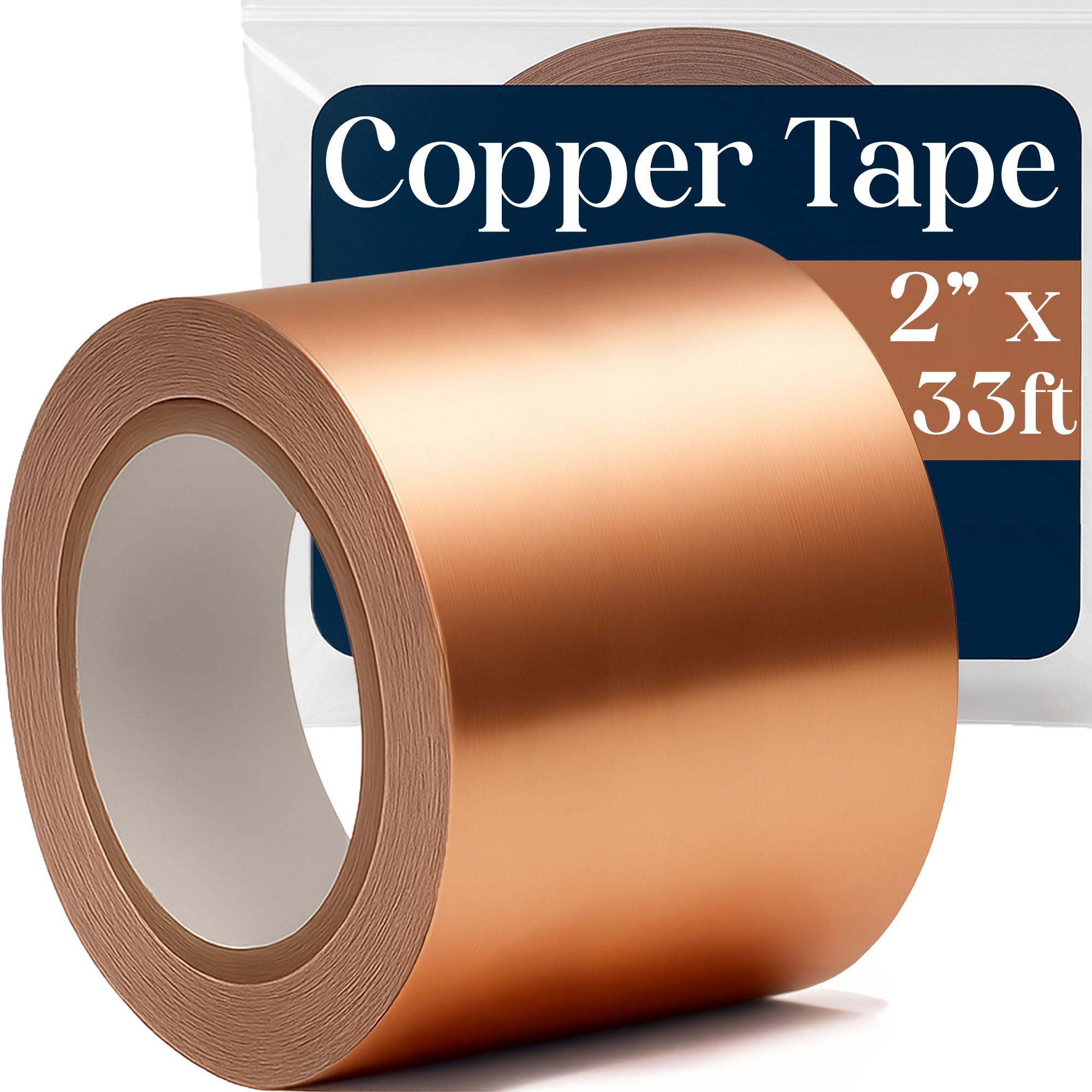 Copper Tape [2 Inch x 33ft]. Conductive Adhesive use as Copper Tape for Slugs, Copper Shielding Tape for Guitars, Faraday Tape or Copper Flashing roll.