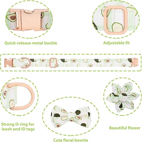 Miniatura 2 de HSIGIO Juego de collar y correa para perro, collares florales ajustables para cachorros con corbatín para perros pequeños, medianos y grandes (S,