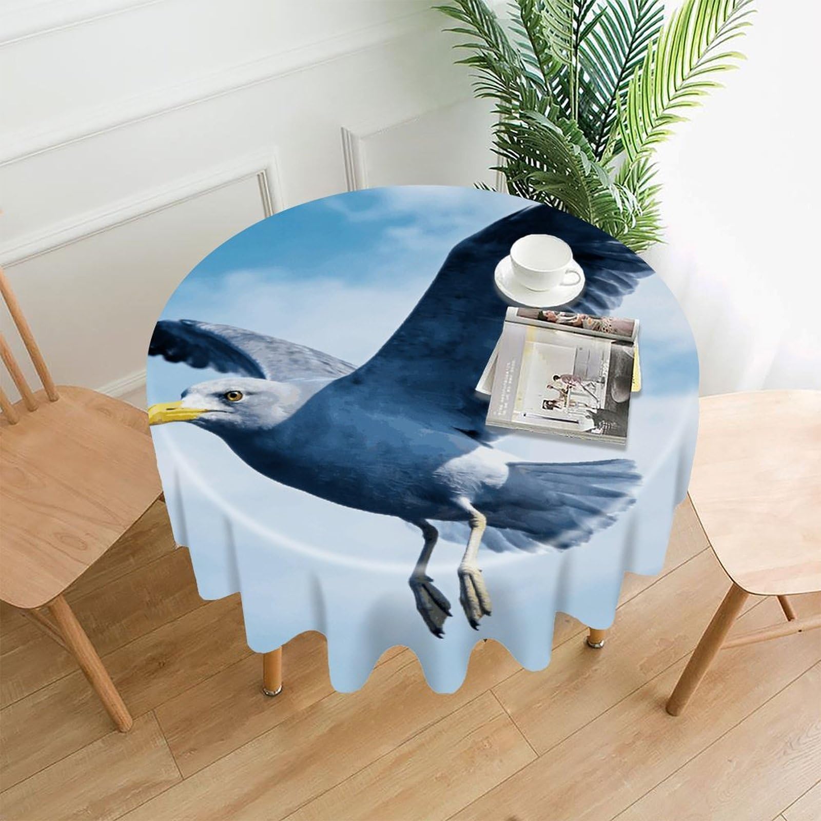 LZQPOEAS Seagull Tablecloth Easy to Clean Polyester Round Table Cover Washable Round Table Cloth Wrinkle-Free Circle Decoration Tablecloth for Kitchen and Dining Room 60"