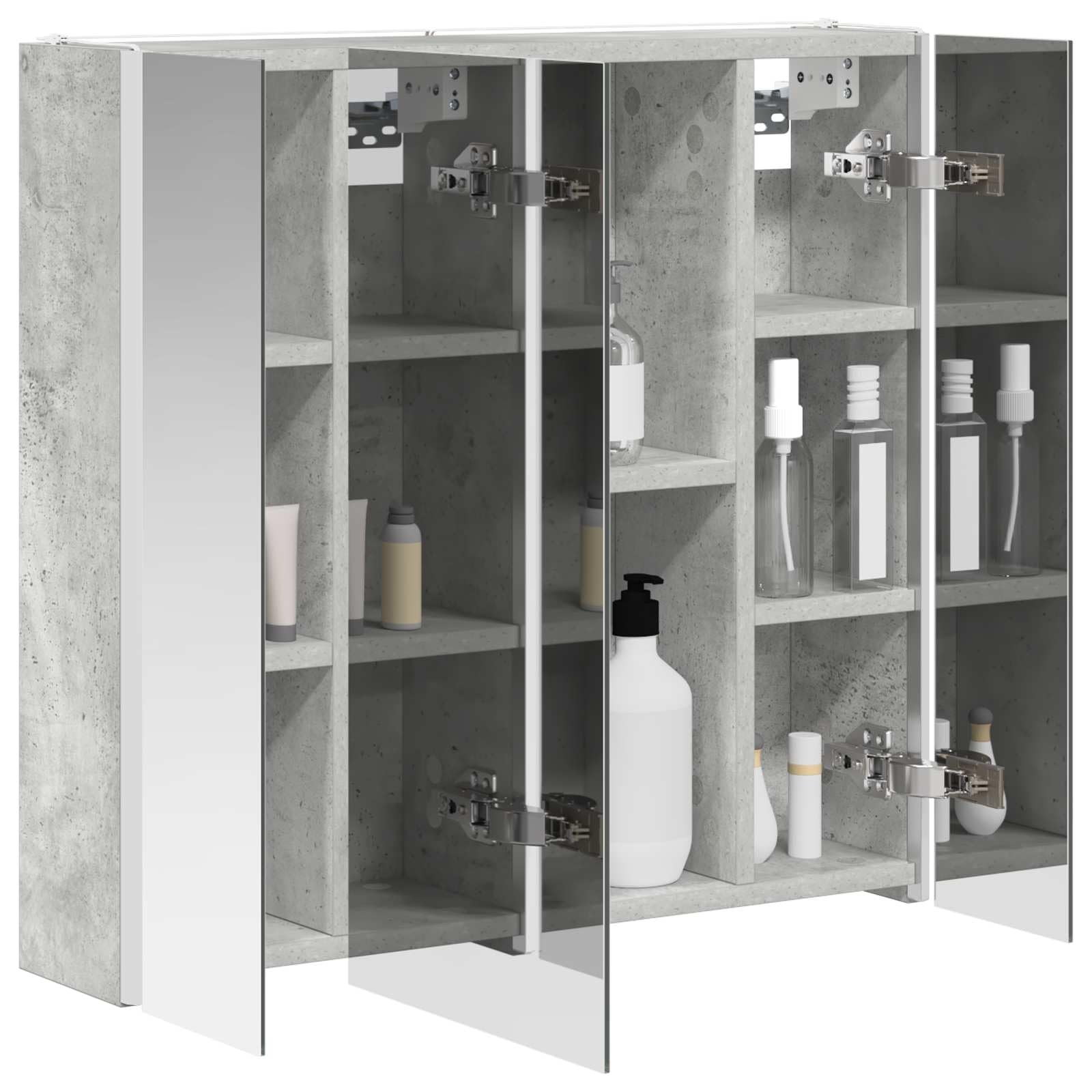 Szafka łazienkowa z lustrem betonowym, szara, z materiału drewnopochodnego, 63,5 x 15,5 x 60,5 cm, z oświetleniem LED, montaż na ścianie, schowek i regulowane półki do nowoczesnej łazienki
