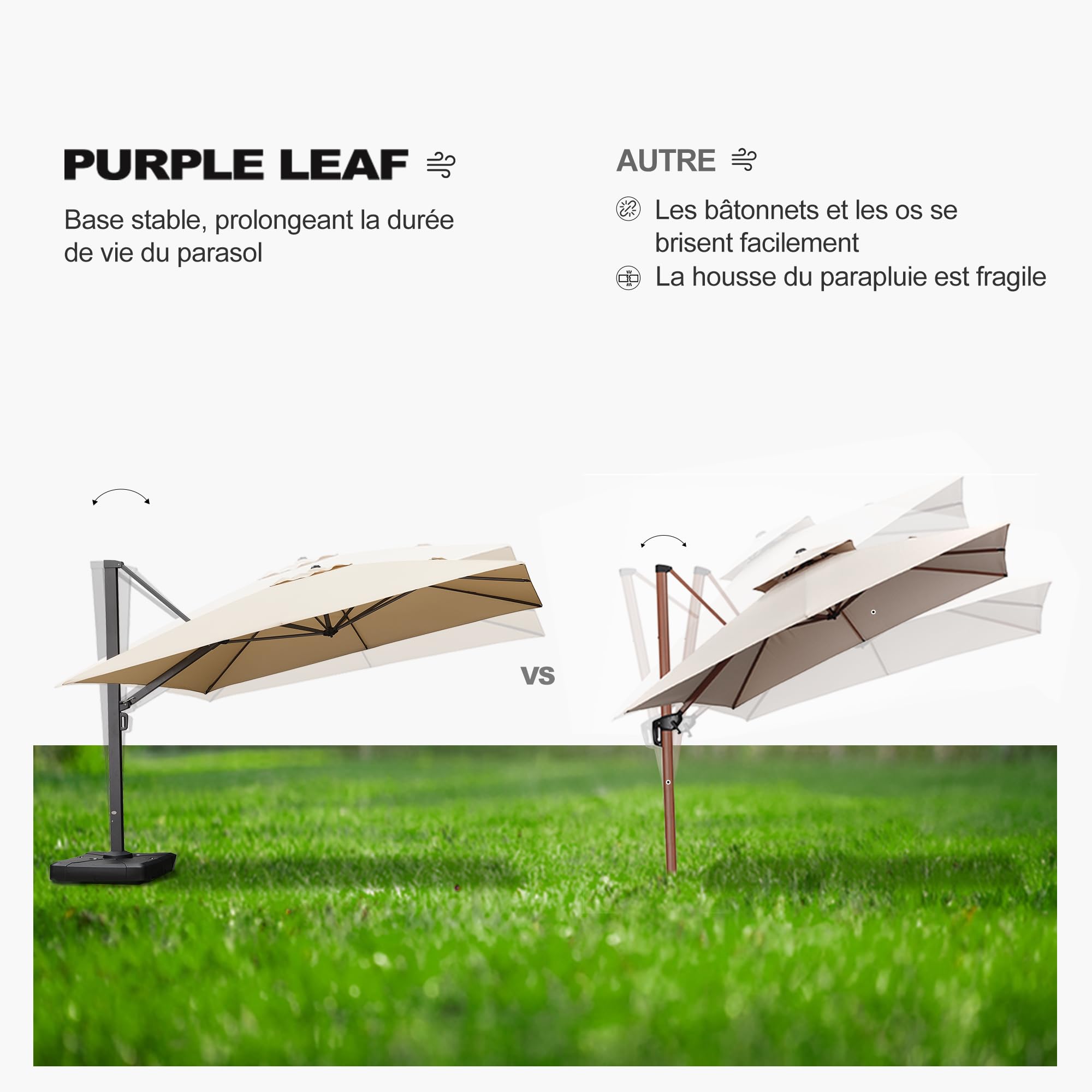 PURPLE LEAF BS150 Pieds de Parasol pour Parasol Déporté, 100 x 100 x 20 cm, Base Robuste et Durable, peut être Rempli D'eau ou de Sable, Jusqu'à, 150 KG