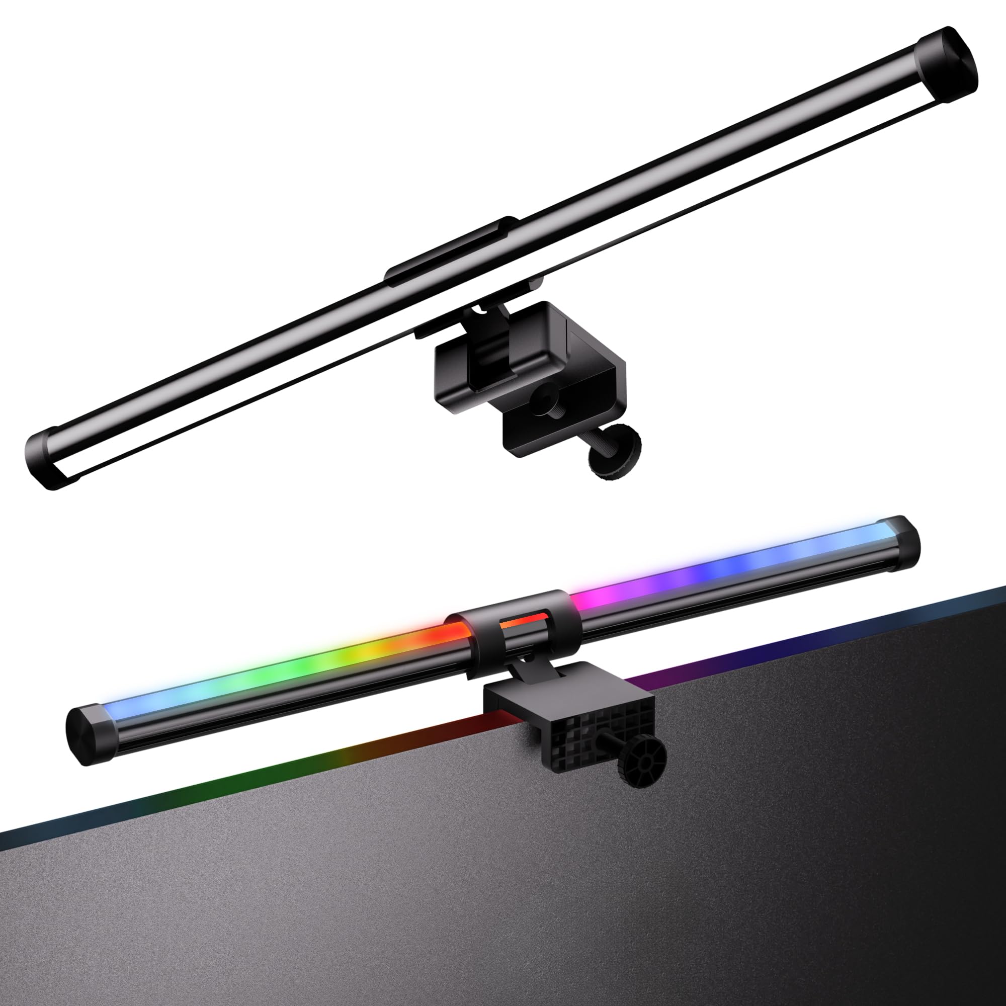 Quntis Monitor Light RGB Backlight, Eye-Care Dual Light Computer Screen Lamp Desk Lamp, 16 Modes Dimmable Backlight, 3 Color Temperature Adjustable Brightness, No Glare Home Office Gaming