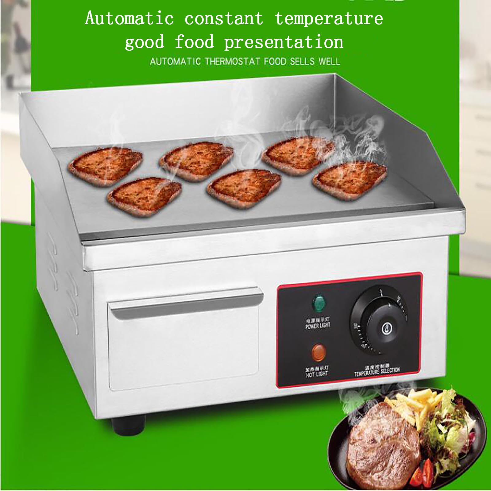 Plancha Eléctrica Profesional 1500W Plancha Cocina Eléctrica Plancha De Asar De Acero Inoxidable para Panqueques, Tocino Crujiente, Queso Asado, Platos Fritos Parrilla De Mesa