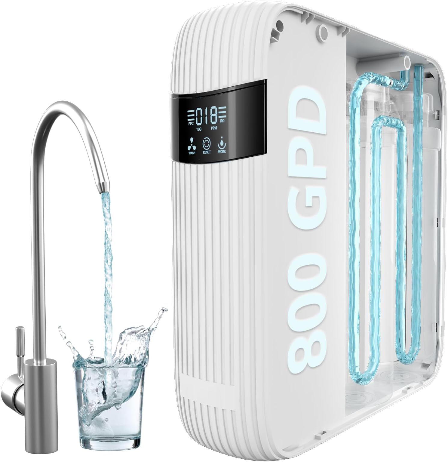 CripsTaste Tankless Reverse Osmosis System 800GPD High Flow Rate NSF 58&42 Certified & SGS Tested Under Sink Water Filtration System 2.5:1 Pure to Drain RO Water Filter System Under Sink