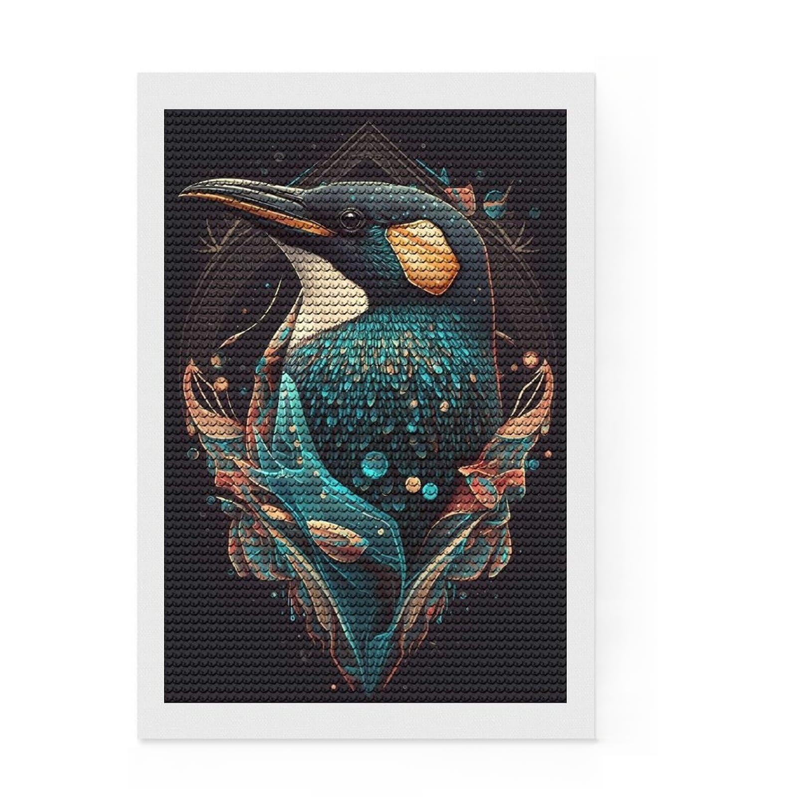 Junmoney Penguin Winsome Diamond Art Kit 8"x12", Vintage Style Decor, Stress Relief Craft, Decor Project, Relaxing DIY, Creative Hobby