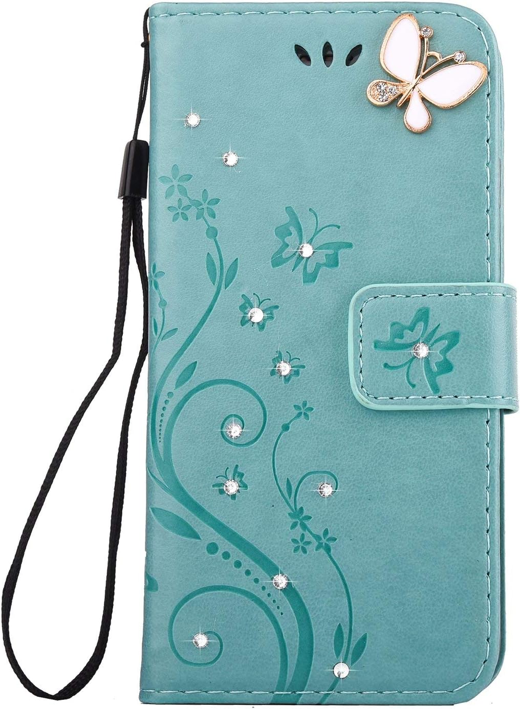 Iphone 5 5s Se 第1世代 ケース 手帳型 おしゃれ Oyime かわいい きらきら ラインストーン お花 蝶々 デザイン 女性向け キャンペーンもお見逃しなく カード収納 アィフォン スマホケース マグネット 横開き Puレザー 純色 滑り防止 ハンドメイド グリーン 手帳型ケース