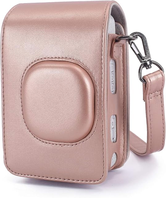 Phetium Protective Case Compatible with Instax Mini LiPlay Instant Camera and Printer, Soft PU Leather Bag with Removable/Adjustable Shoulder Strap (Blush Gold)