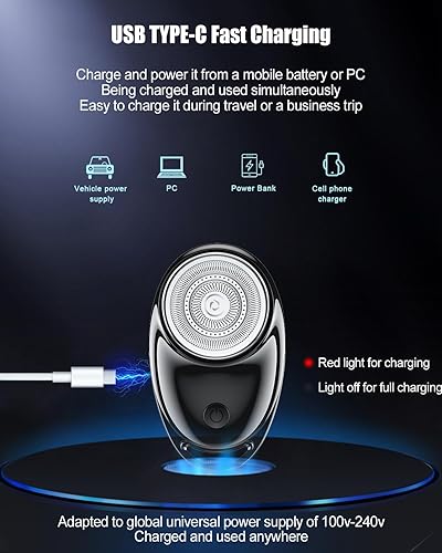 Miniatura 5 de Afeitadora eléctrica de uso con un solo botón para hombre, rotativa, portátil, tamaño de bolsillo, recargable, húmedo y seco, IPX6 impermeable,