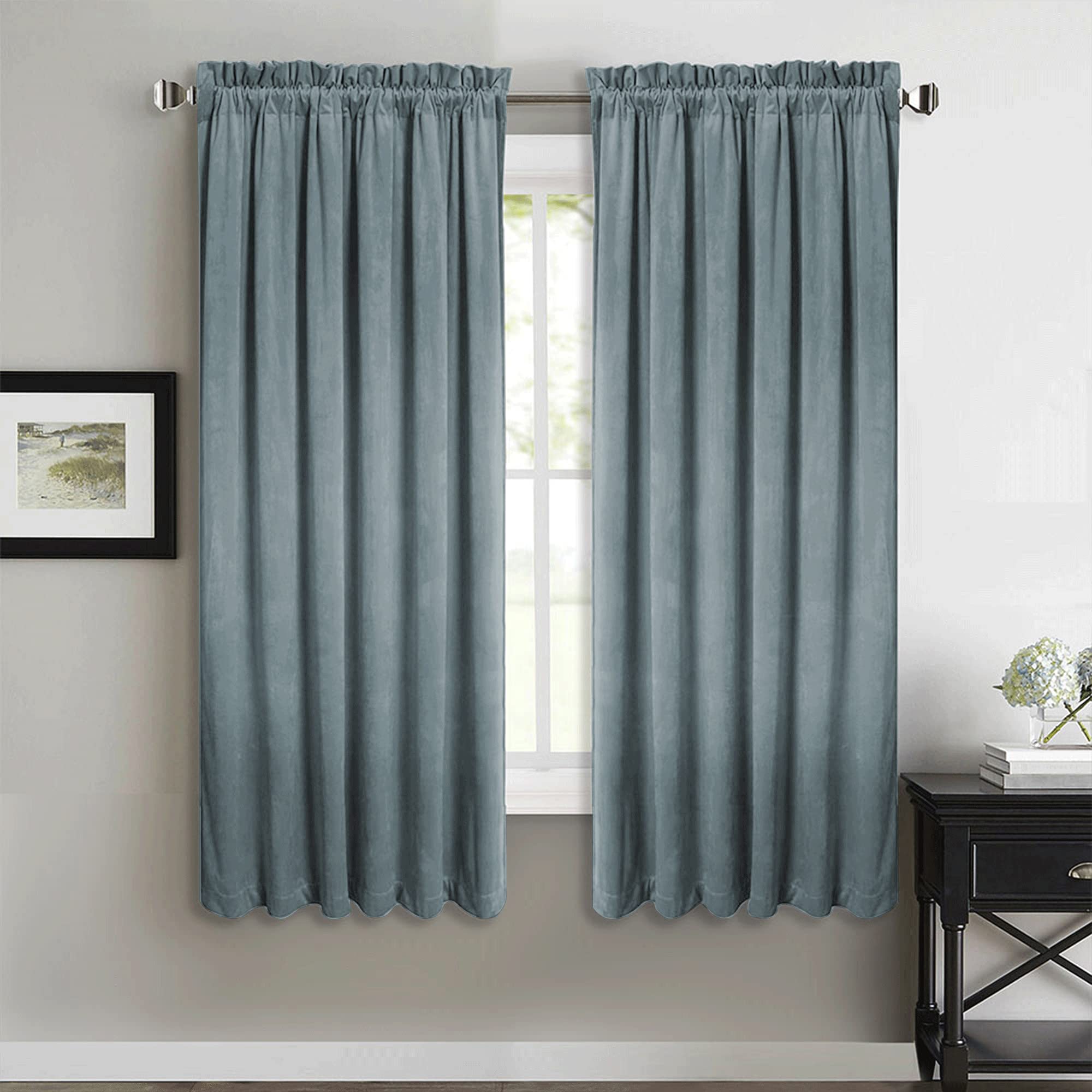 StangH Stone Blue Velvet Curtains - Thermal Insulated Blue Home Decoration Kids Room Privacy Protect Noise Reducing Window Curtain Panels for Bathroom/Bay Window, W52 x L63, 2 Panels — image 1