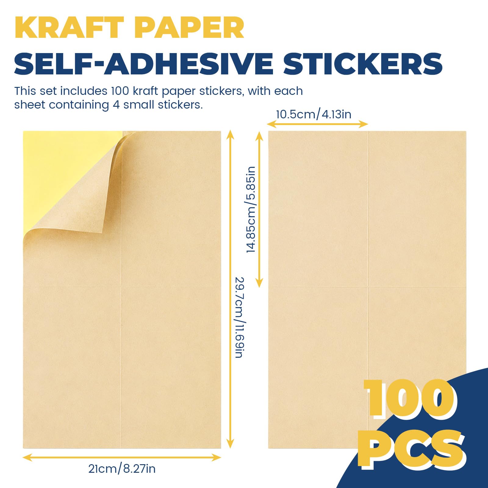 Lot de 400 étiquettes autocollantes en papier kraft de 10,5 x 14,9