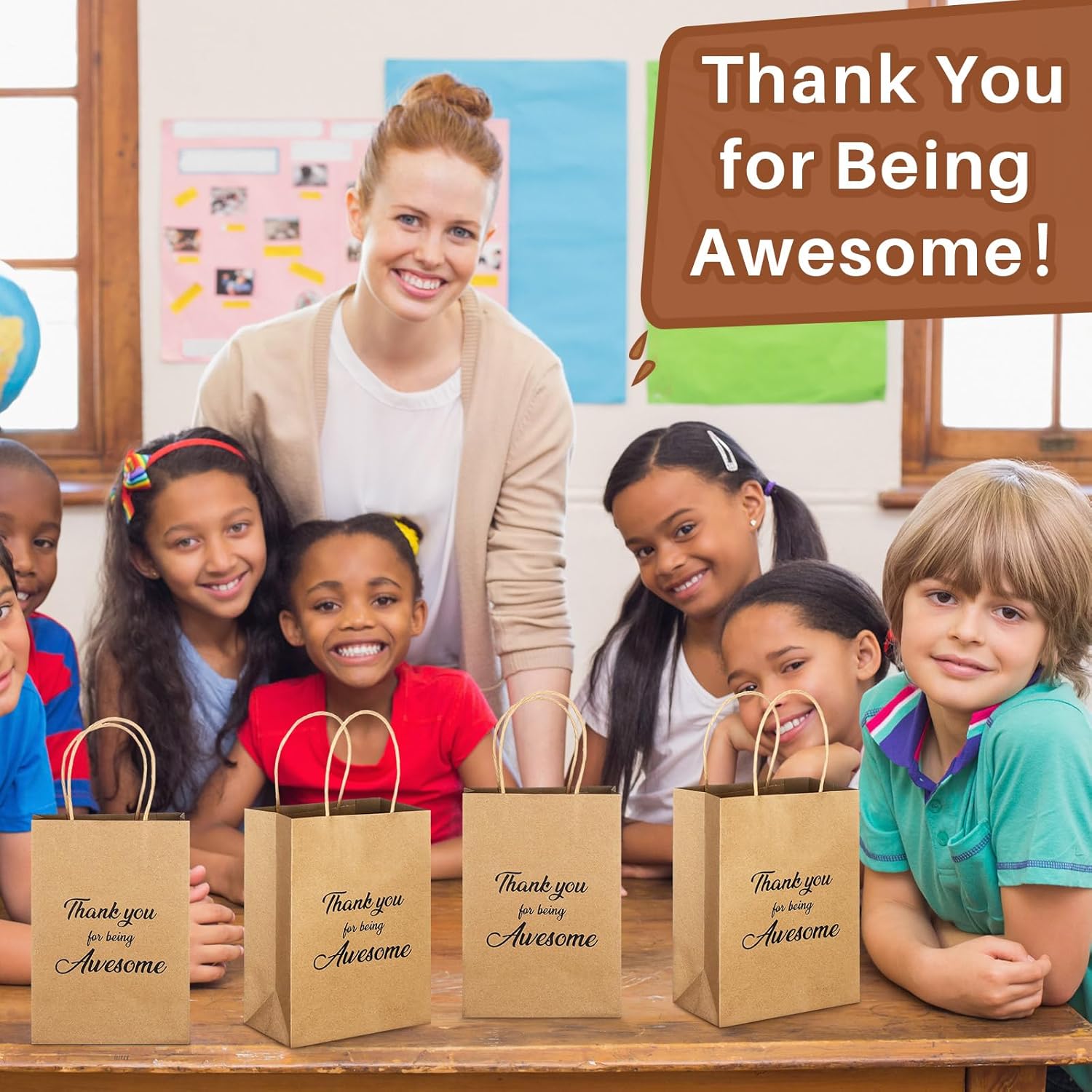 Qilery 18 Pcs Kraft Paper Gift Bags with Handles for Employee Coworker Colleague Volunteer Teacher Nurse, Thank You for Being Awesome Gift Bags, 5. 9 x 3. 1 x 8. 3 Inches - Image 7