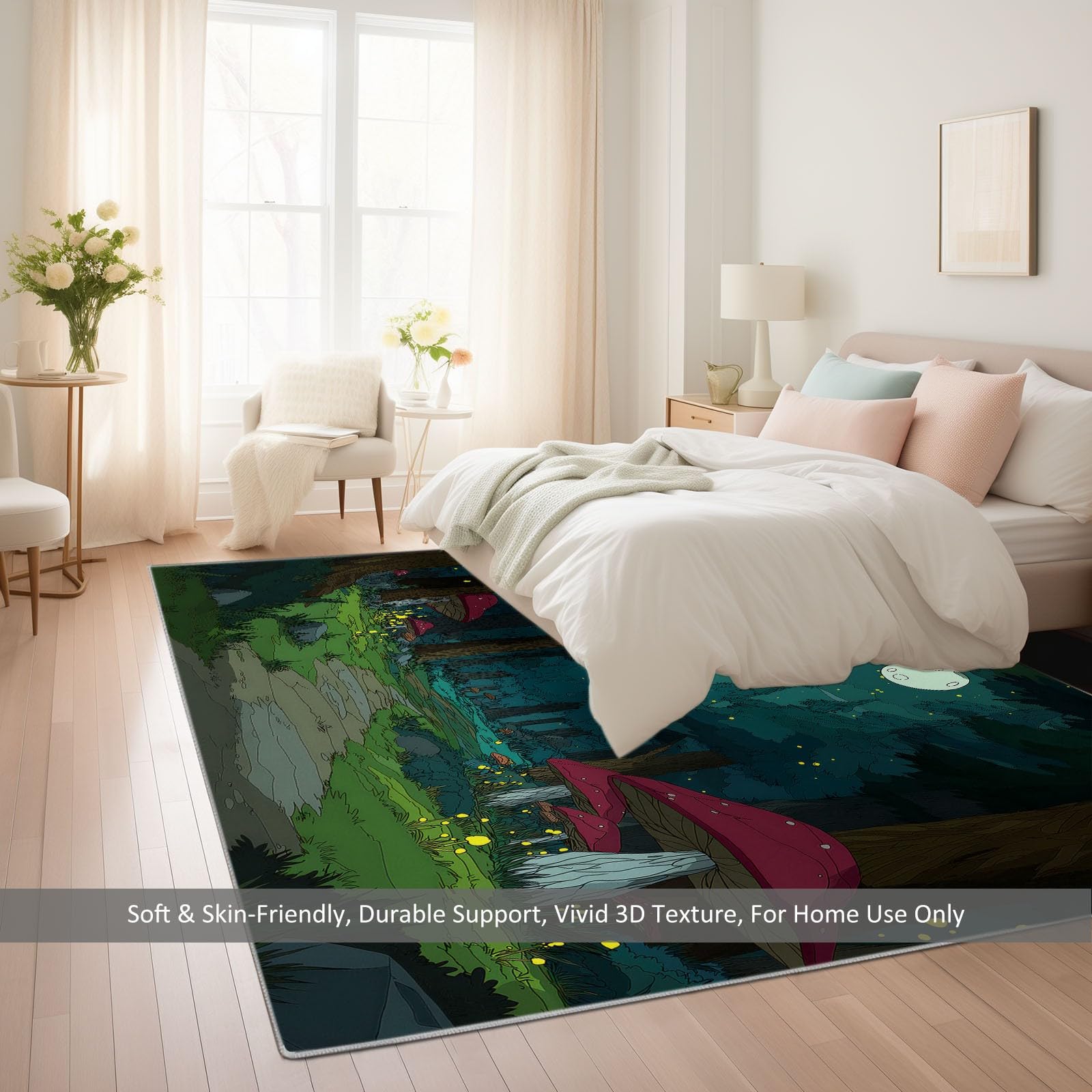 Tapis Salon Impression 3D Lune des Champignons De La Forêt 160x230cm Tapis Moderne Poils Courts Doux Antidérapant Lavable pour Chambre Enfant