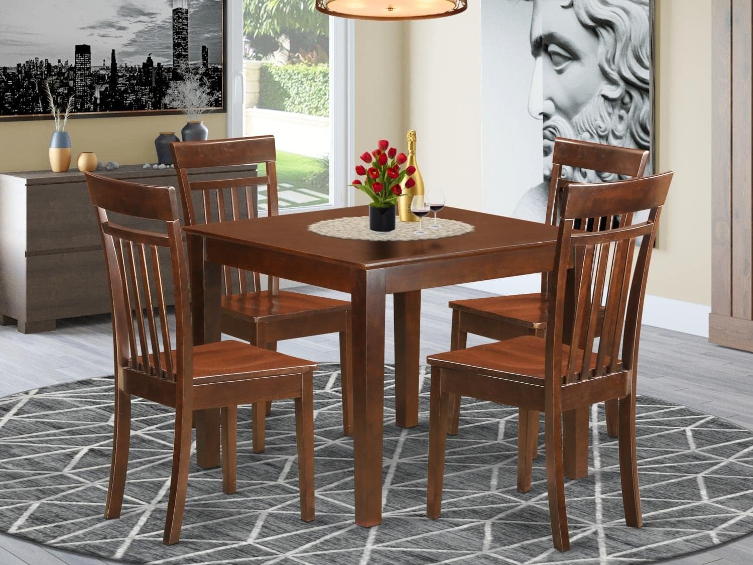 East West Furniture OXCA5-MAH-W 5 Piece Dining Room Furniture Set Includes a Square Dining Table and 4 Wood Seat Chairs, 36x36 Inch, Mahogany image 6 of 6 B01N01ZZKM