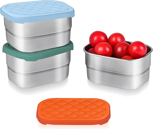 3 Pack 8oz Stainless Steel Kids Lunch Box, Small Snack