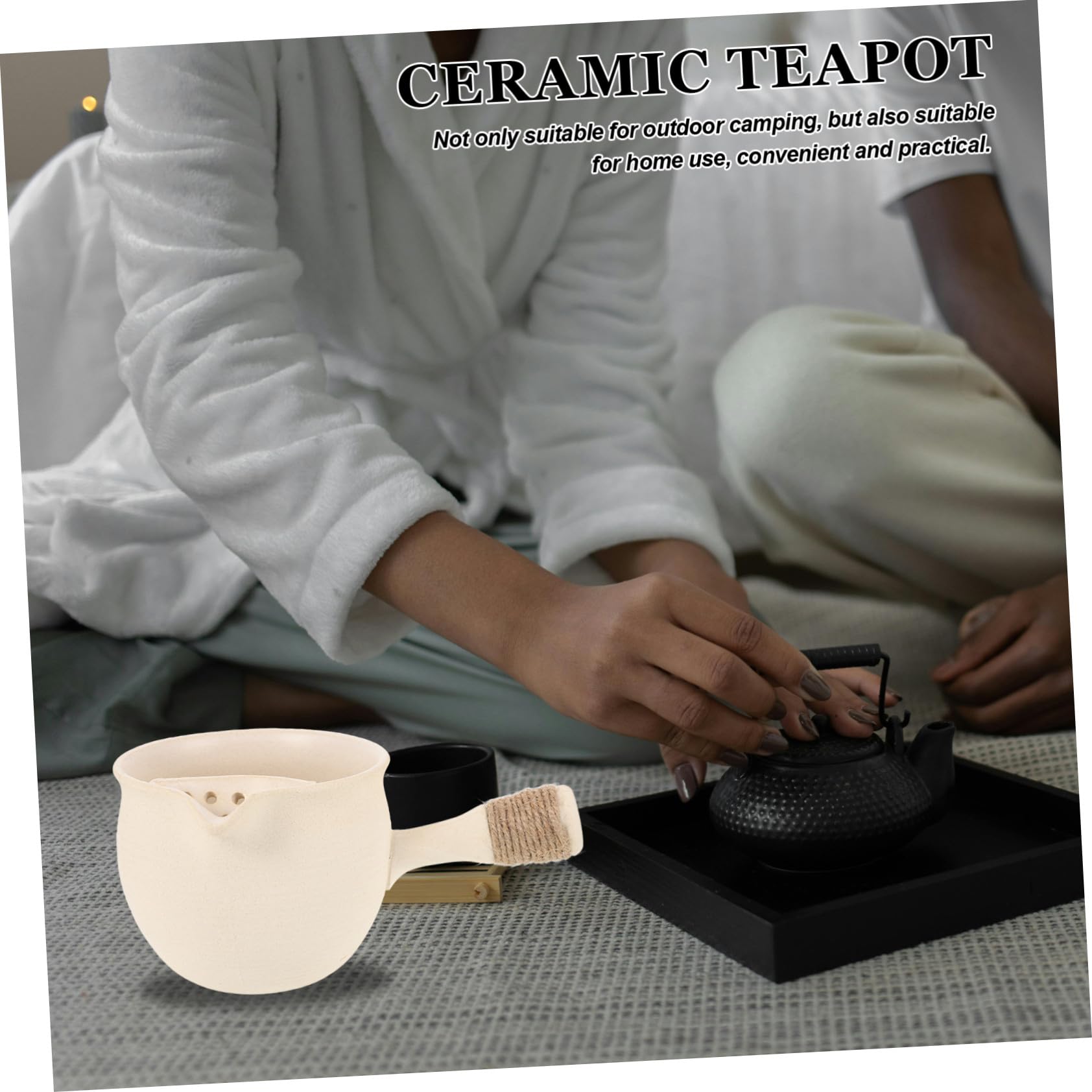 Gatuida Teekanne aus Grober Keramik mit Seitlichem Griff Geröstete Tonkeramik Beige Großes Fassungsvermögen für 1-2 Personen Ergonomischer Griff rutschfest Chinesischer Stil für Outdoor