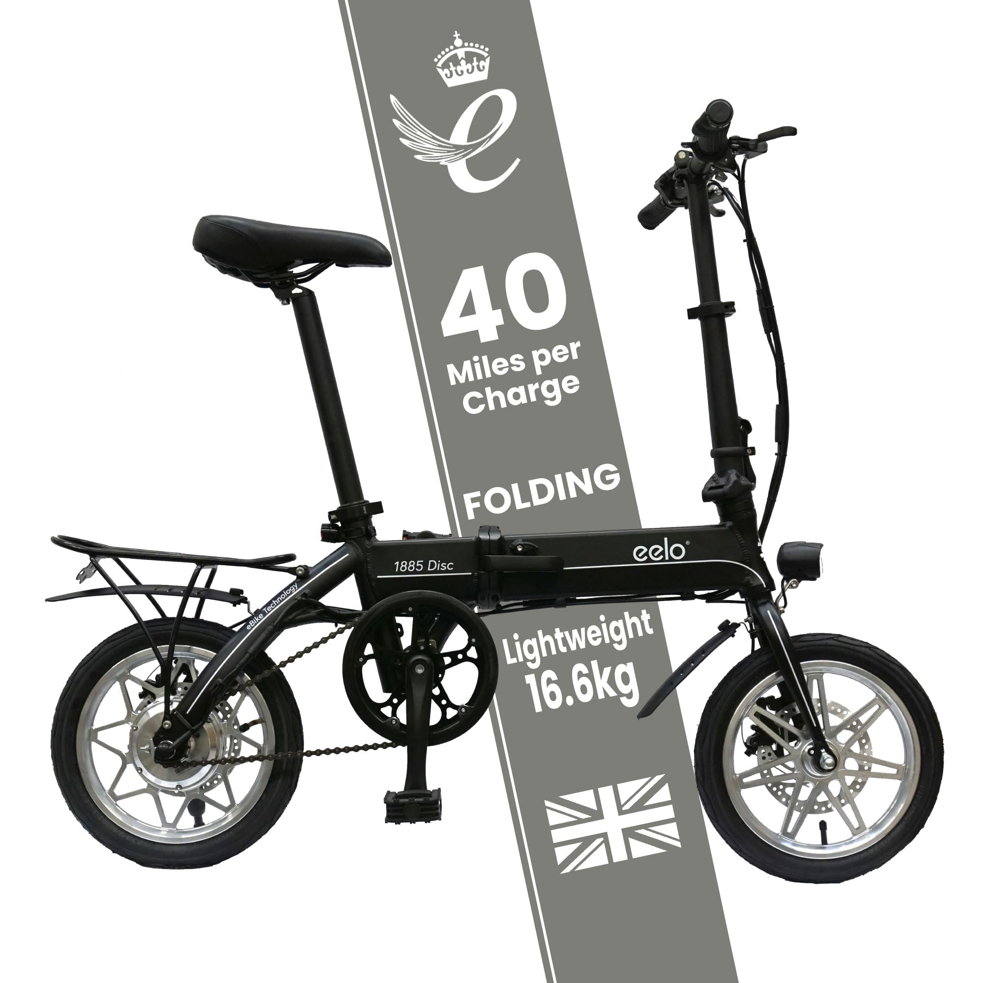 eelo 1885 14" Folding Electric Bike for Adults - Easy to Fold, Carry and Store - UK Designed and Assembled Foldable eBike - Experience the Difference with a Queen's Award Winner