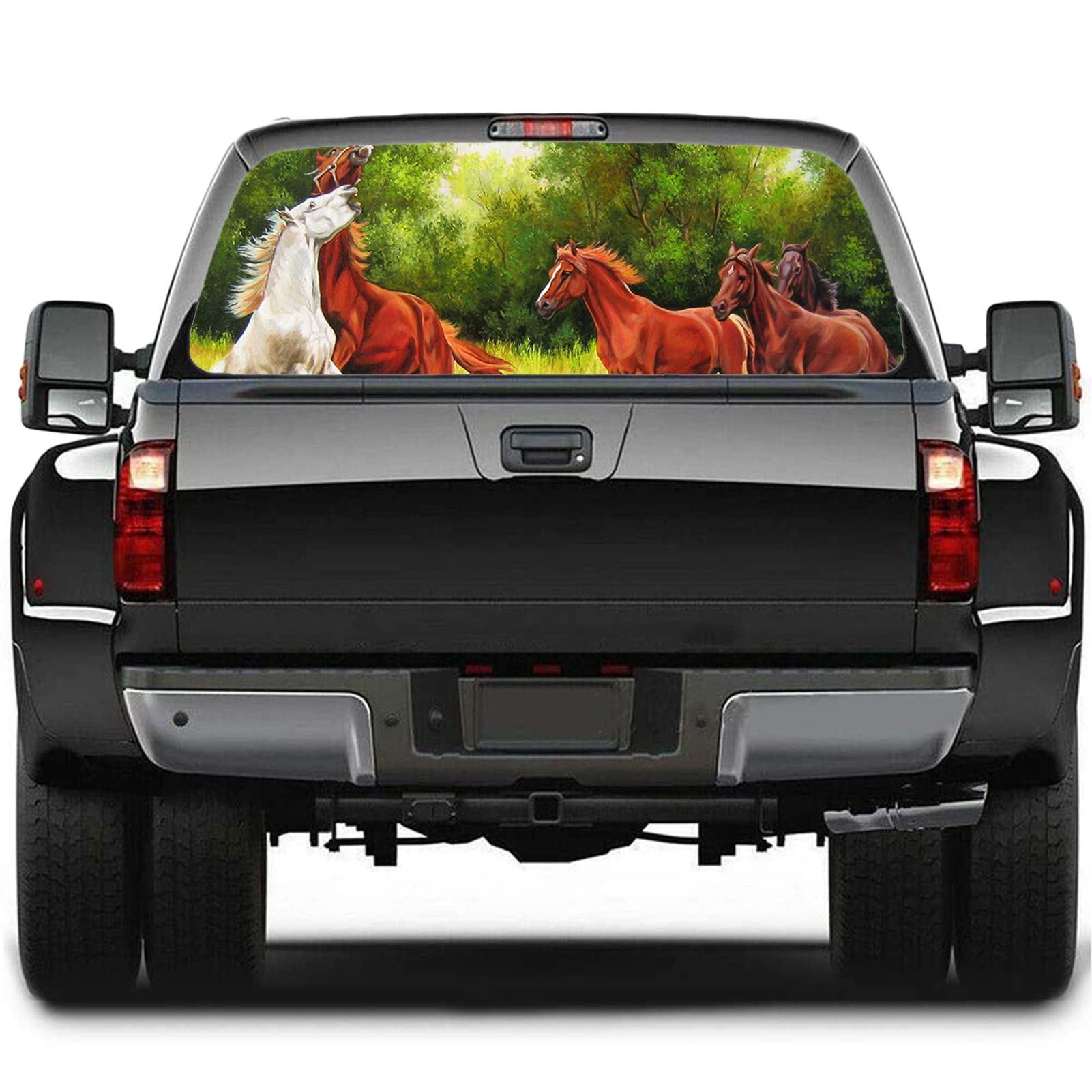 Adesivo per finestrino posteriore, per auto, camion, furgoni, cavalli, finestre, in vinile, perforato, per auto, SUV, furgoni, furgoni, foreste, 147,3 x 45,7 cm
