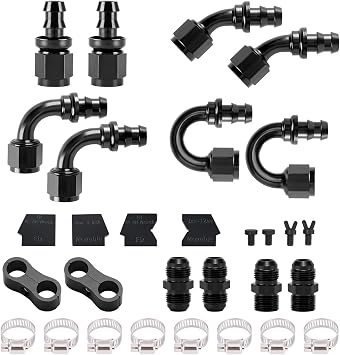 8AN Push Lock Fitting Kits, 0 45 90 180 Degree Fittings with AN8 Male to Male Coupler & 8AN Male Flare to 3/8" NPT fittings & AN Wrench Protector for NBR Rubber Push Lock Hose