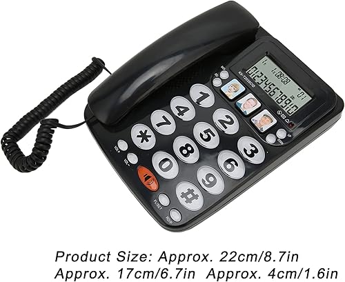 Miniatura 3 de Teléfono con cable, teléfono fijo para ancianos con pantalla grande, marcación de una tecla, identificación de llamadas, grande, alertas