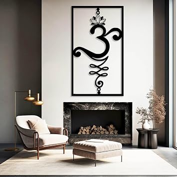 Lotus Flower Metal Wall Art, Lotus Metal Wall Decor, Om Metal Wall Decor, Om Wall Art, Spiritual Wall Decor, Buddhist Symbol Wall Decor, Yoga Wall Art, Living Room Wall Decor Black, 41"x24"|105x61cm