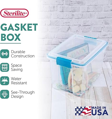 Miniatura 2 de Sterilite Contenedor grande de plástico transparente multiusos de 20 cuartos con tapa de cierre para organización del hogar y la oficina (paquete de