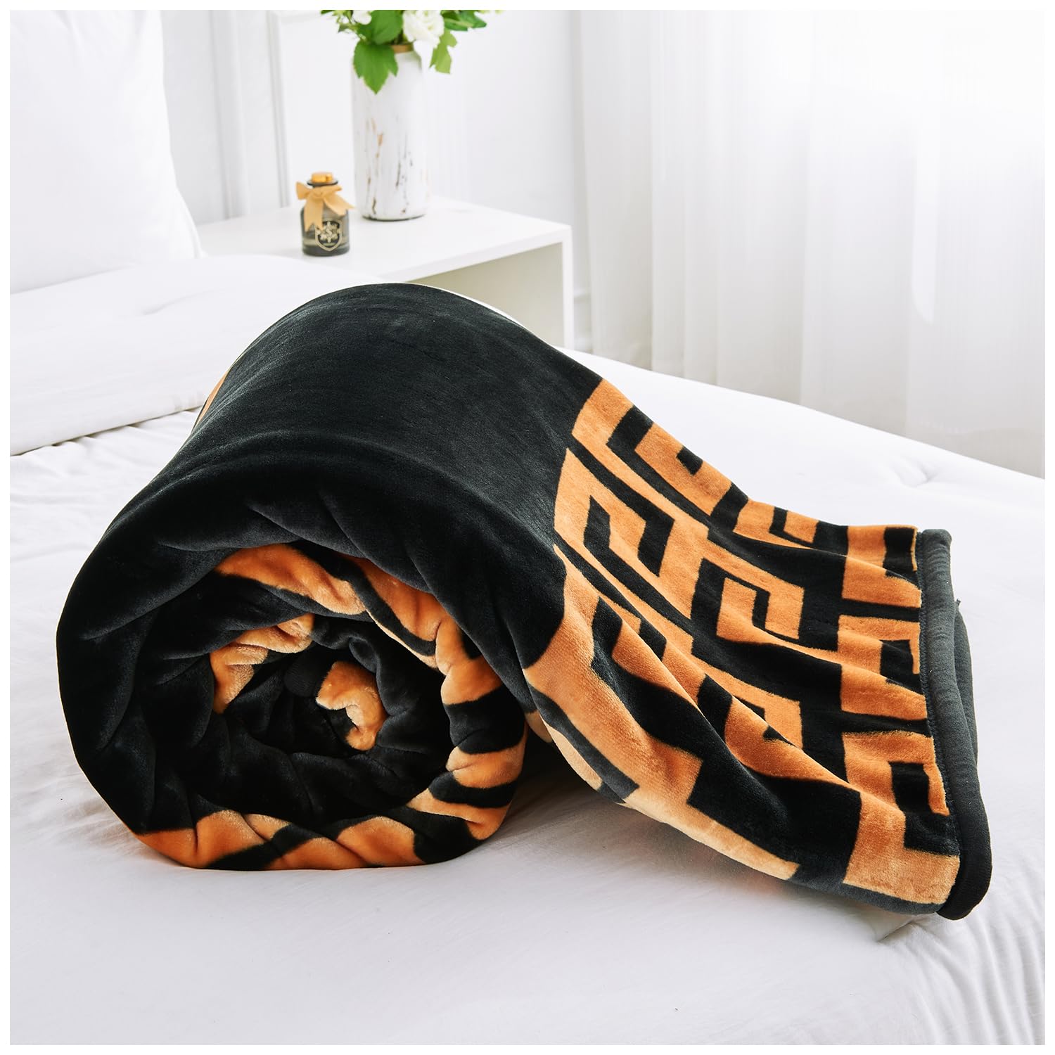 Gc Gaveno Cavailia Greek Key Greek Heavy Blanket Double Bed 4Kg - Warm Deep Sleep Weighted Blankets - Reversible 2-Ply Bed Sherpa Throw Adult (200 X 240 Cm)