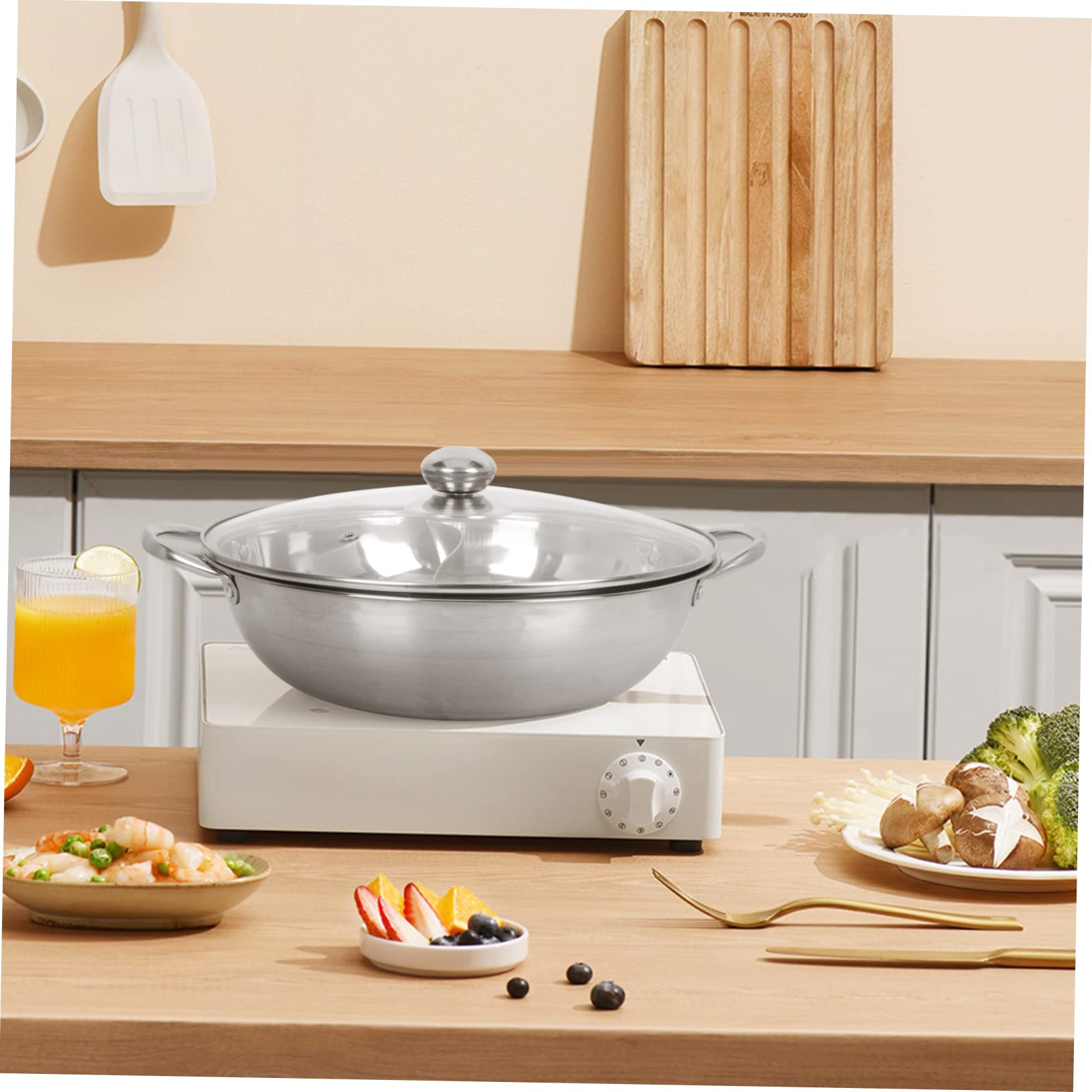 Ciieeo Double Flavor Hot Pot 2 Compartment Stainless Steel Stock Pot Induction Gas Stove Safe Easy to Clean Random Style