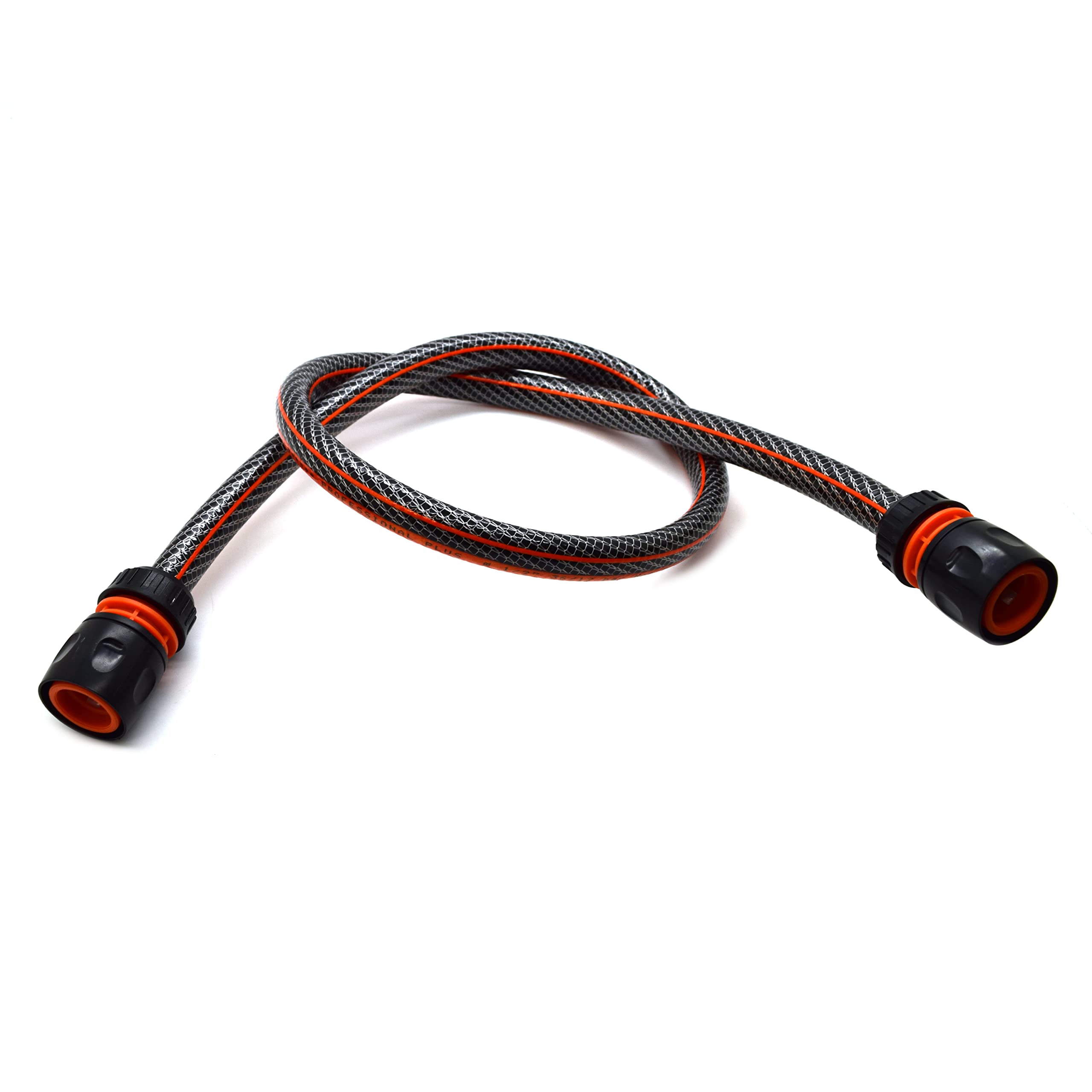 Soladirect Black & Orange Garden Hose Pipe, 1 M / 3.2 Ft Long + 2 X Connectors, Premium Non-Kinking Reinforced 6 Layer Non-Toxic 1/2" Watering Irrigation Hosepipe For Outdoor Garden Lawn Watering, Phthalate Free (Black)