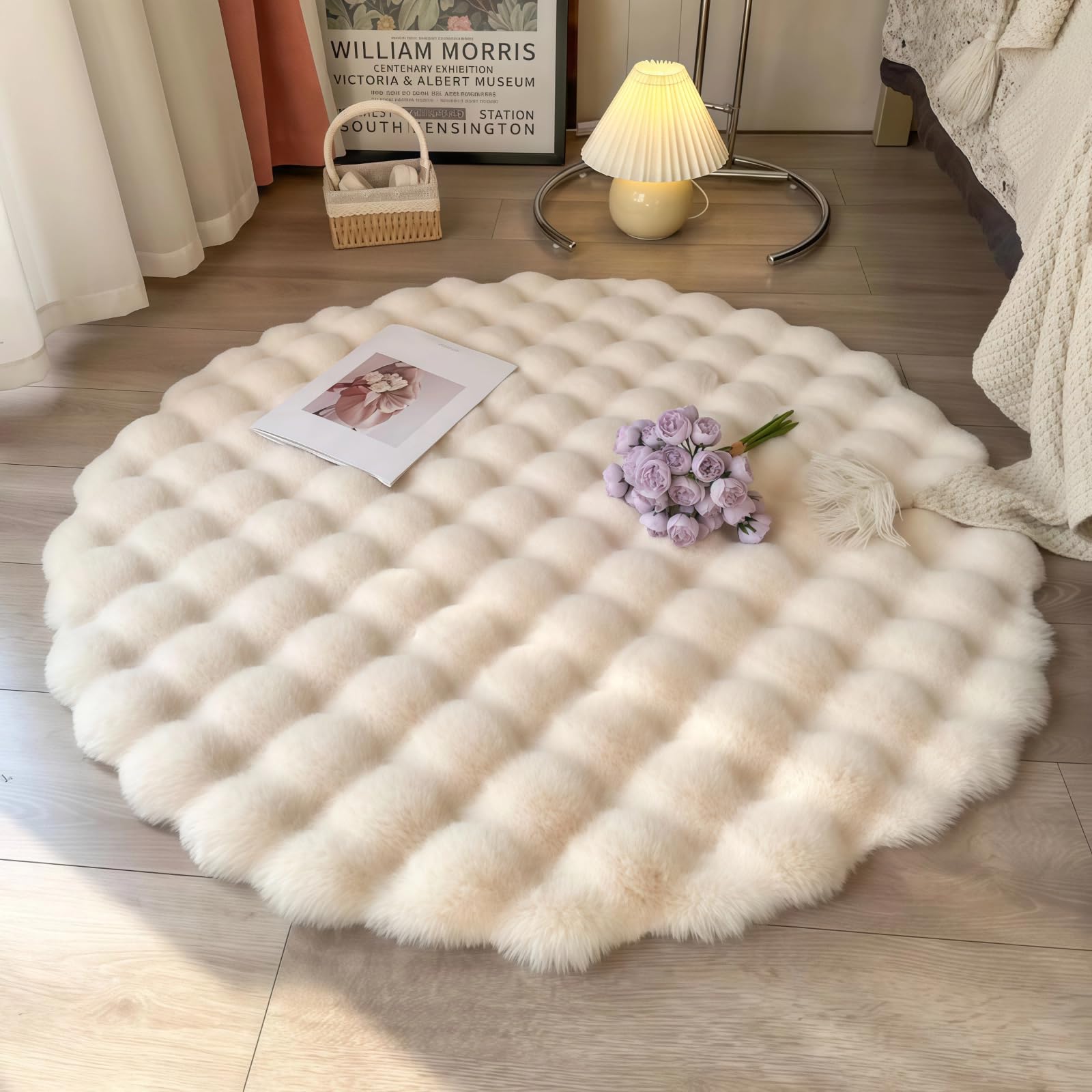 Tapis Rond en Fourrure Salon, Chambre, Chambre d'enfant Et Dortoir Lavable en Machine Poil Long Moelleux en Fausse Fourrure De Lapin