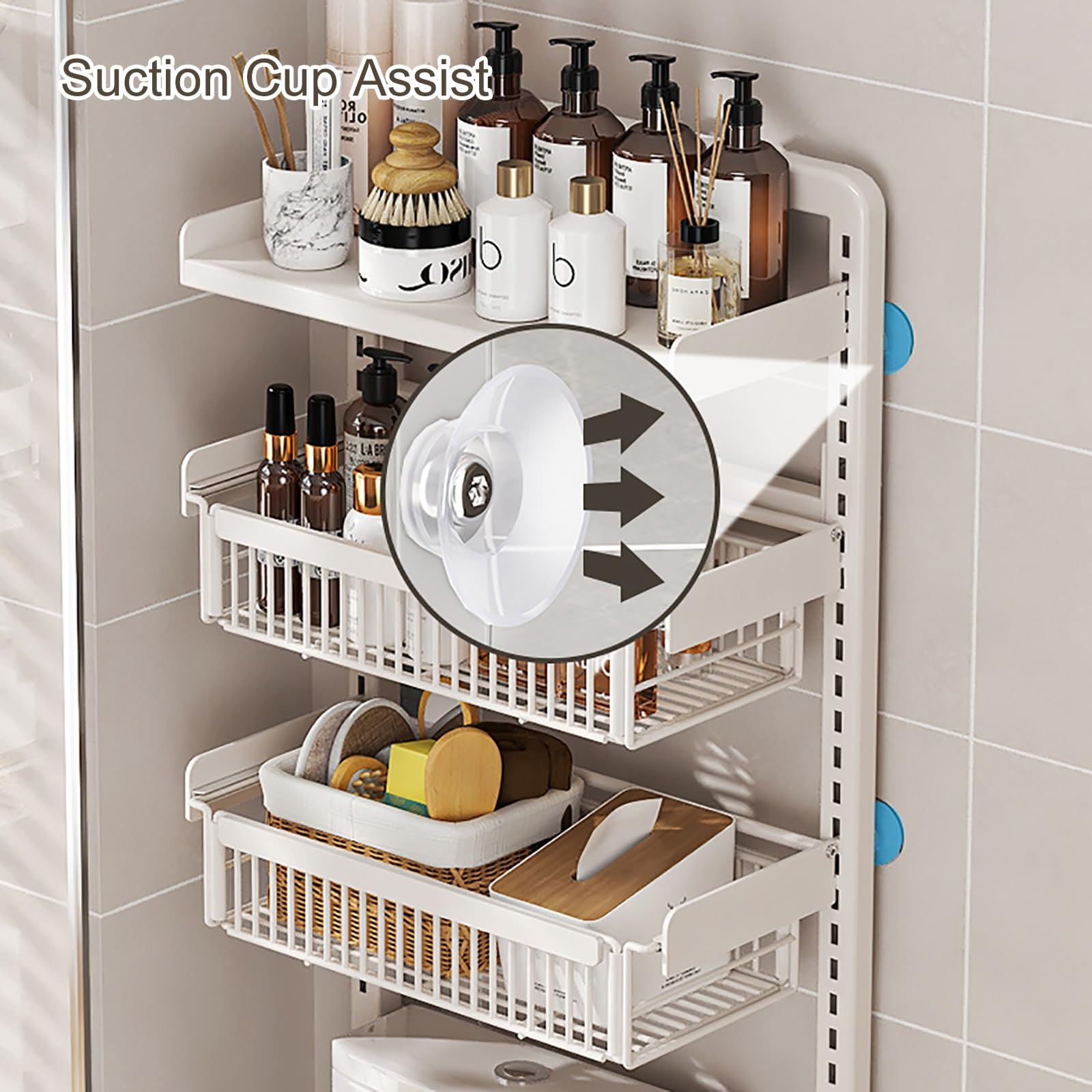 Über-der-Toilette-Aufbewahrungsschrank, Verstellbarer 3-Stufiger Toilettenregal, Stabiler Freistehender Toilettenschrank, für Küche und Bad