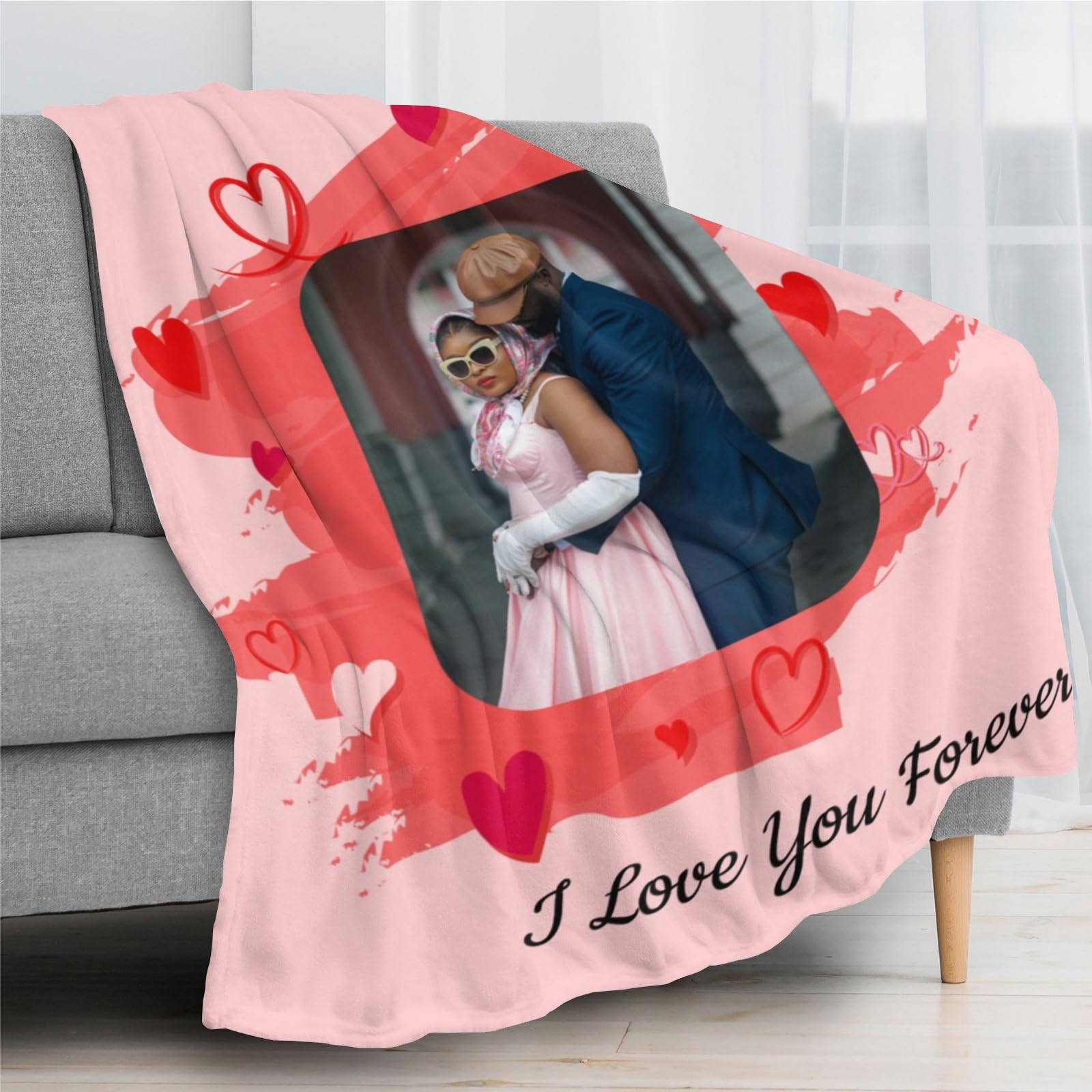 Customized Blankets with Photos Personalized Picture Collage Throw Blanket Soft Using My Own Photo Custom Personalized Mothers Day Valentines Gifts for Her Him Family Friends,Pink Heart - 1 Photo