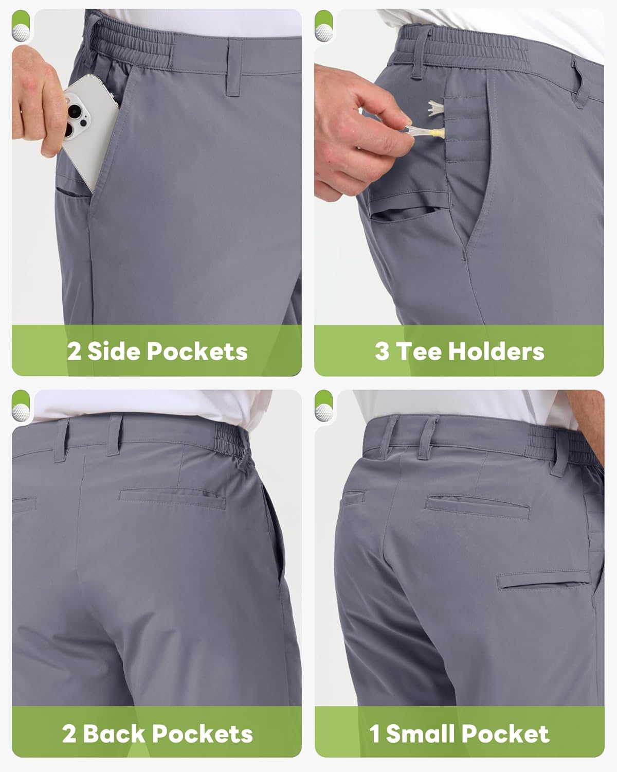 Outdoor Ventures Mens Golf Shorts 9 Inch Inseam Dry Fit Stretch UPF 50+ Lightweight Quick Dry Flat Front with Pockets