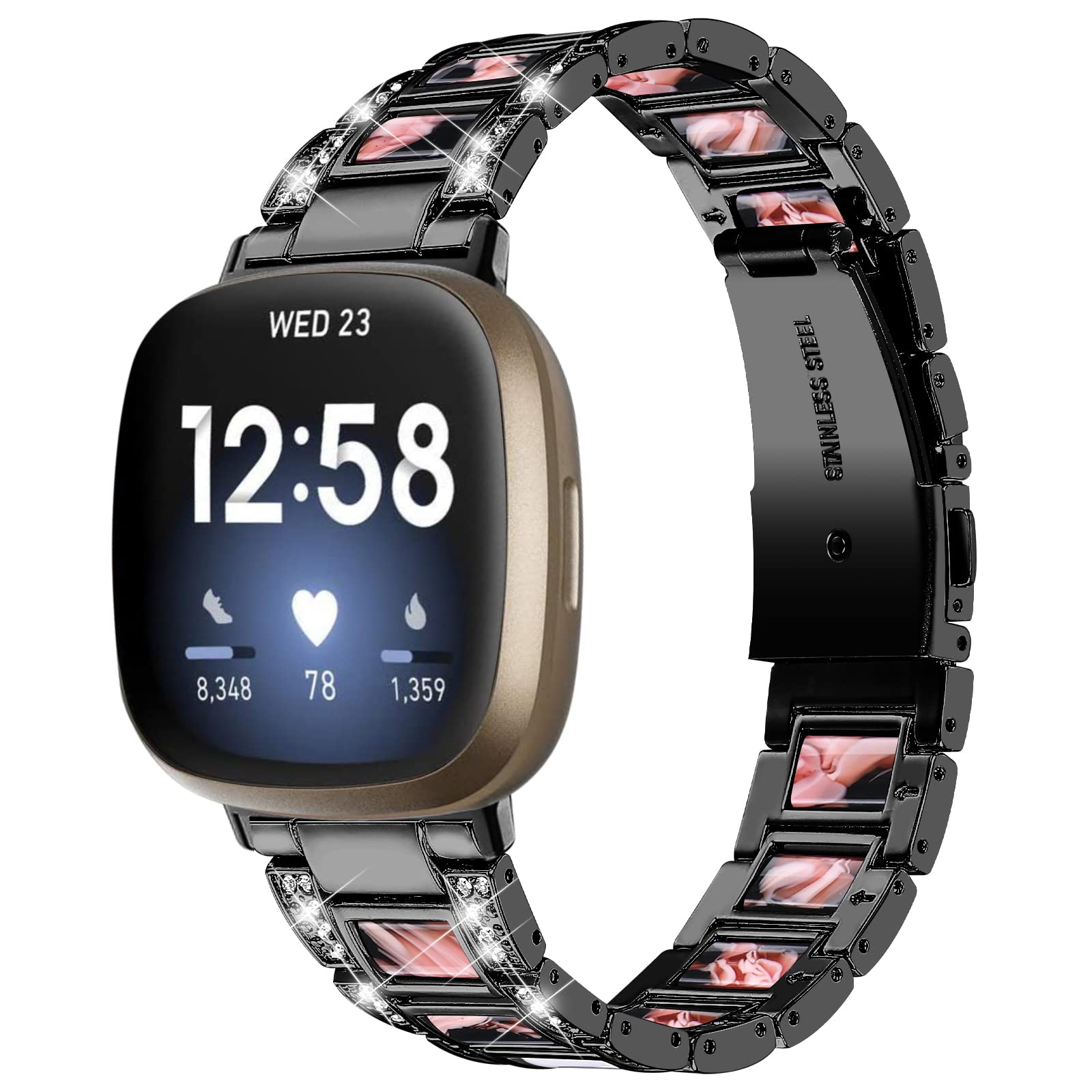 Gimuk Strap Compatible with Fitbit Versa 4/Fitbit Versa 3 Strap for Women Men, Adjustable Metal Stainless Steel Bling Replacement Watch Wrist Strap Wristband Bracelet for Fitbit Sense/Sense 2